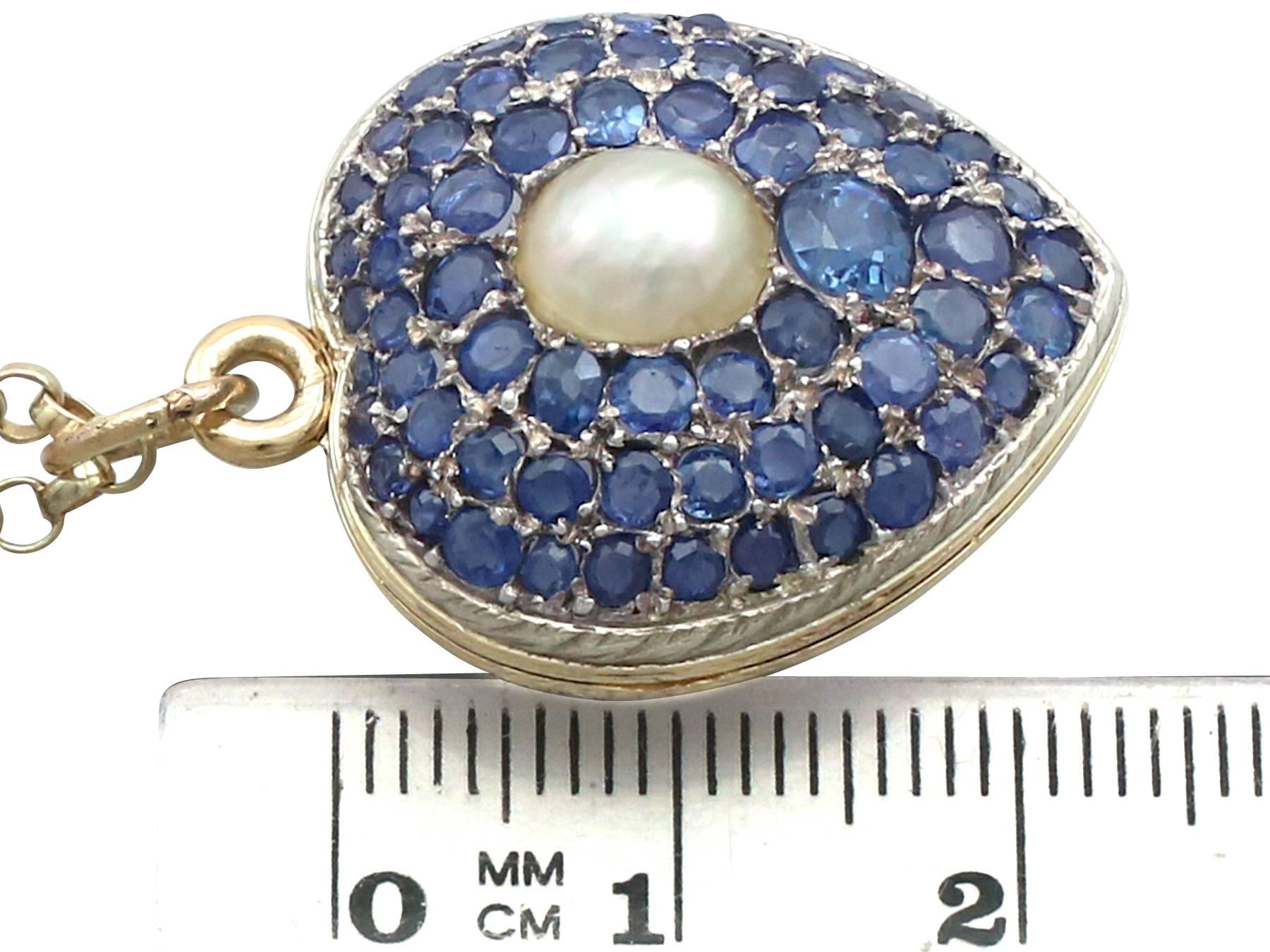 Antique Pearl and 3.49 Carat Sapphire 18 Karat Yellow Gold Heart Locket 2