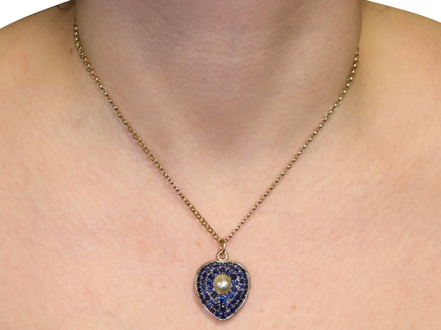 Antique Pearl and 3.49 Carat Sapphire 18 Karat Yellow Gold Heart Locket 4