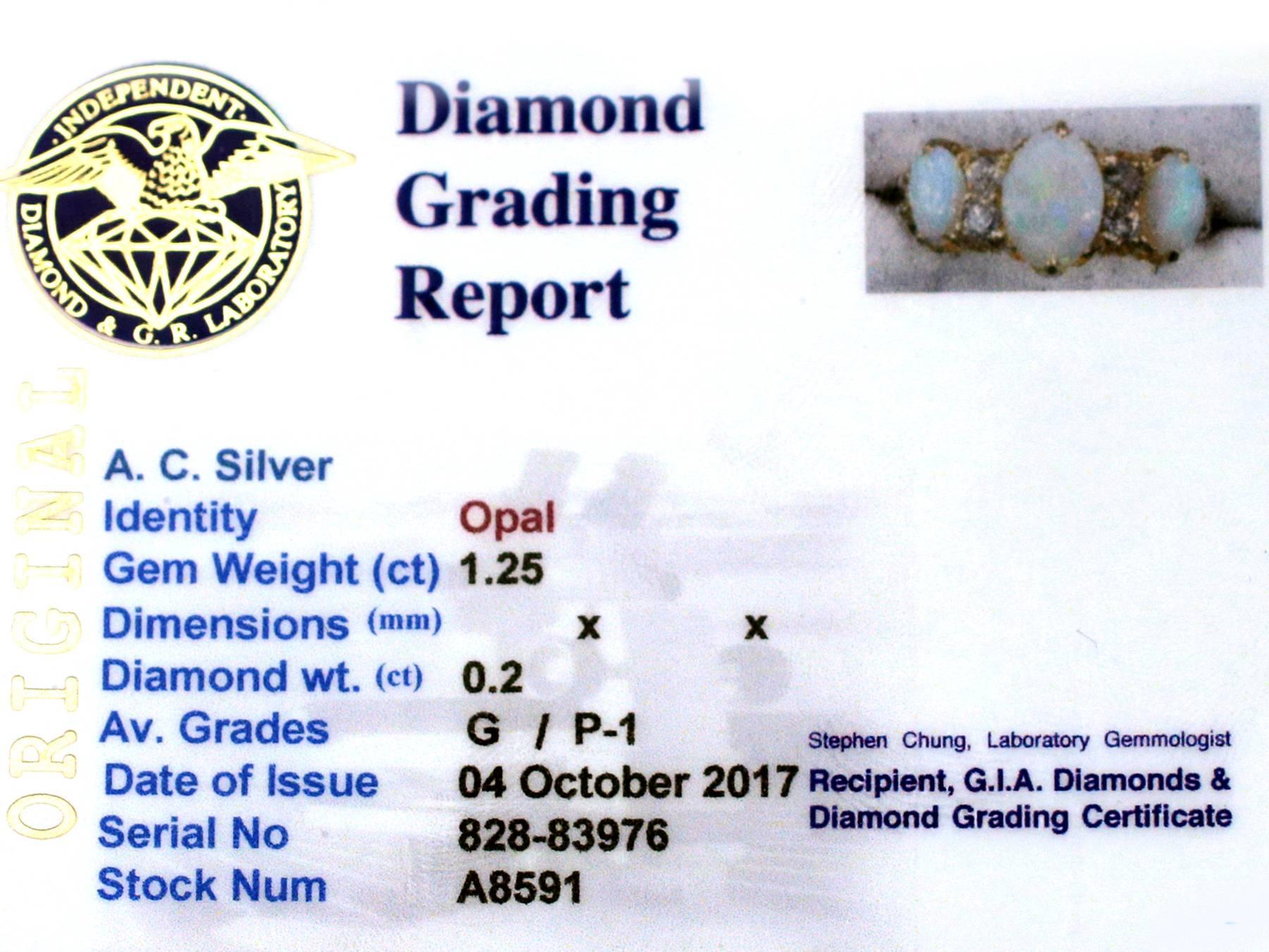 Antique 1.25 Carat Opal 0.20 Carat Diamond 18 Karat Yellow Gold Trilogy Ring 2