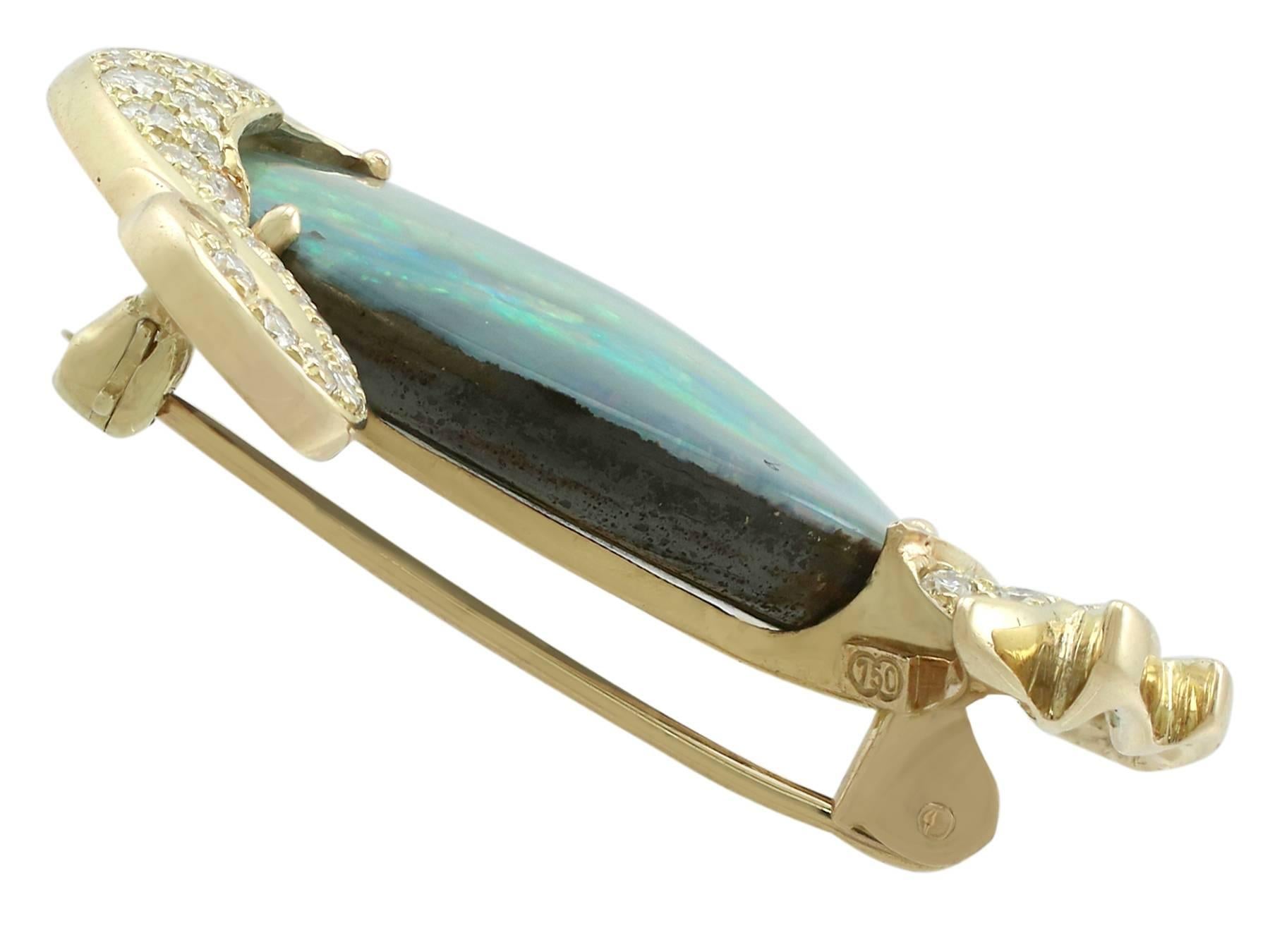 Women's 1980s 13.79 Carat Opal 1.15 Carat Diamond 18 Karat Yellow Gold 'Swan' Brooch