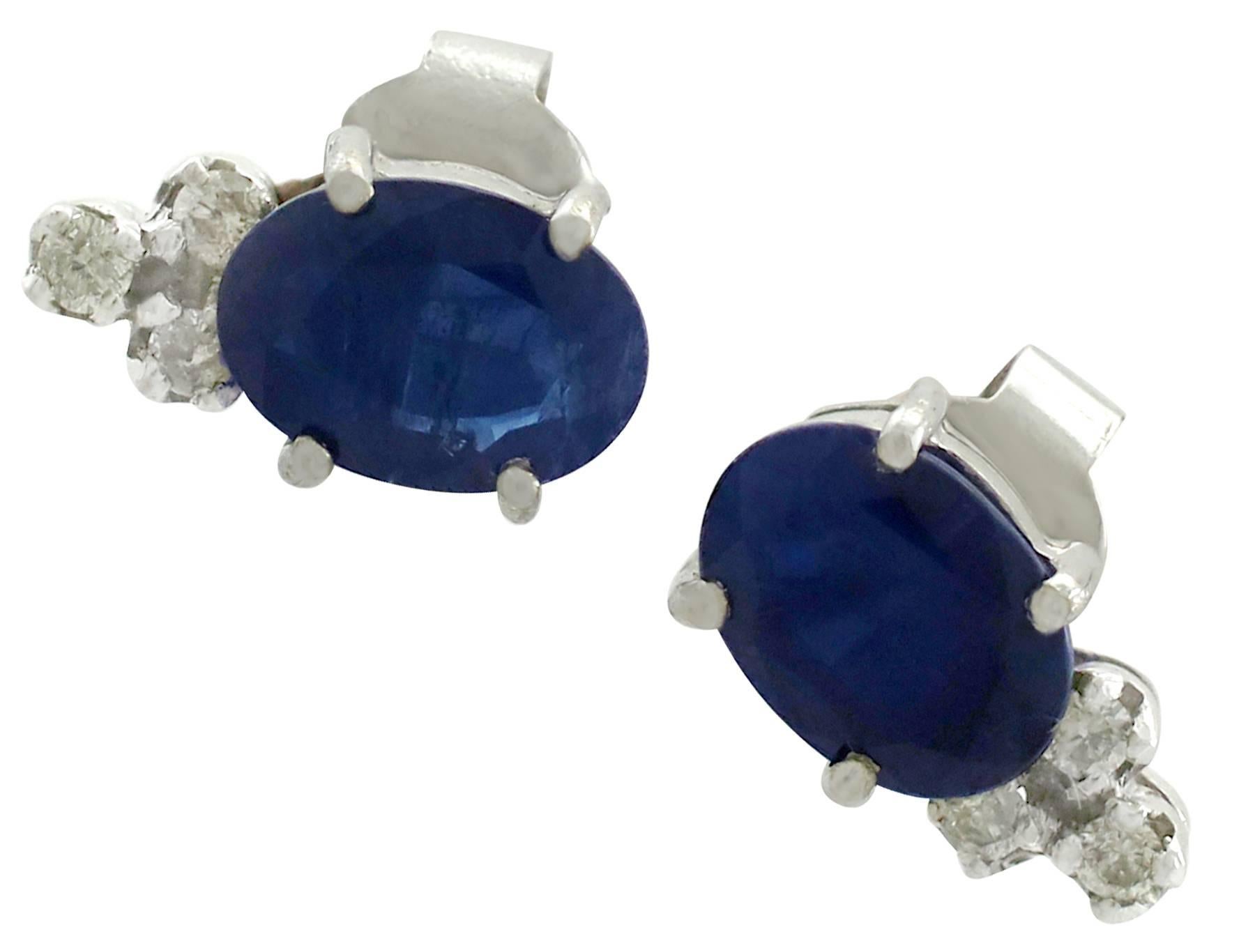 Oval Cut 1960s 1.82 Carat Sapphire and Diamond 18 Karat White Gold Stud Earrings