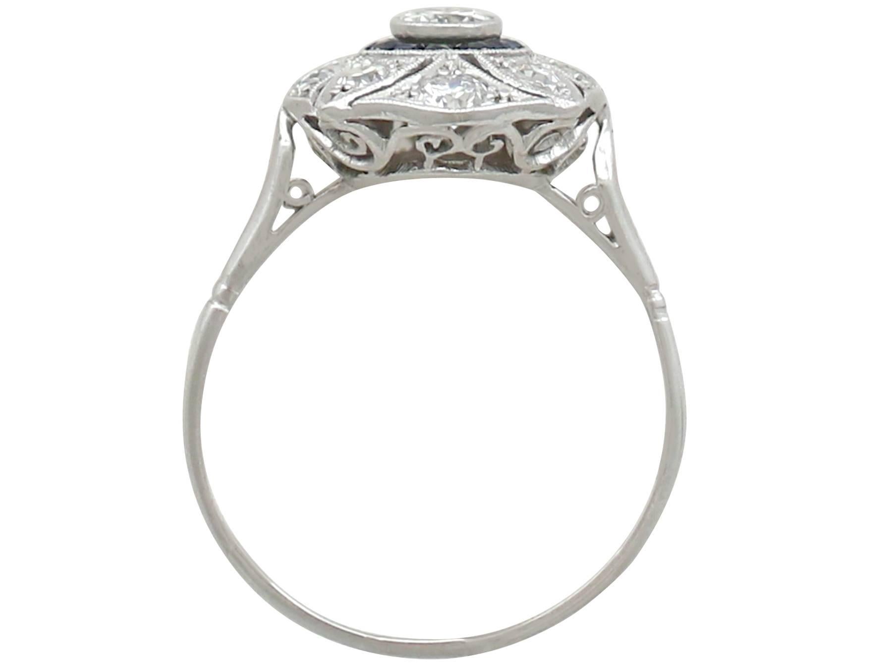 Women's or Men's 1940s Diamond and Sapphire Platinum Cocktail Ring