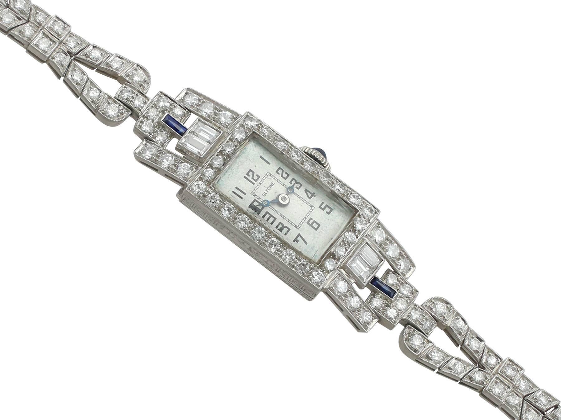 Art Deco 4.21 Carat Diamond and Sapphire Platinum Cocktail Watch In Excellent Condition In Jesmond, Newcastle Upon Tyne