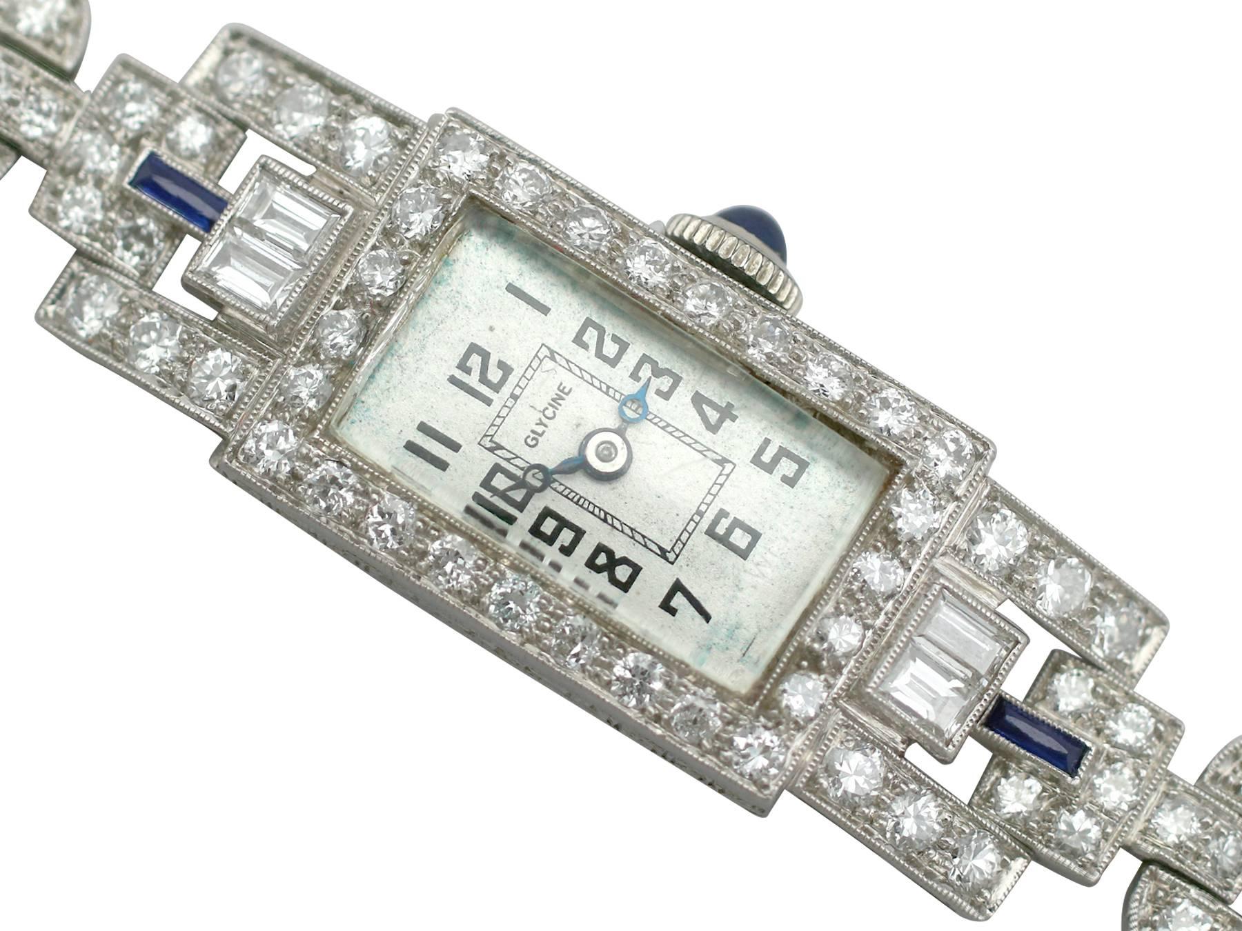 Women's Art Deco 4.21 Carat Diamond and Sapphire Platinum Cocktail Watch