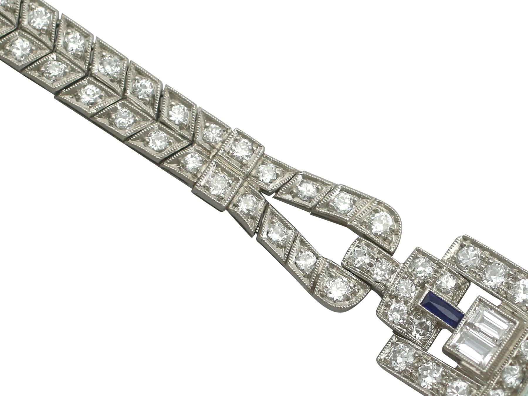 Art Deco 4.21 Carat Diamond and Sapphire Platinum Cocktail Watch 1