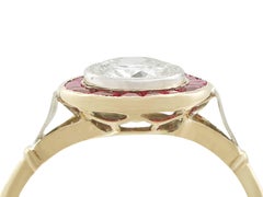 1920s French 1.10 Carat Diamond and Ruby 18 Karat Yellow Gold Dress Ring