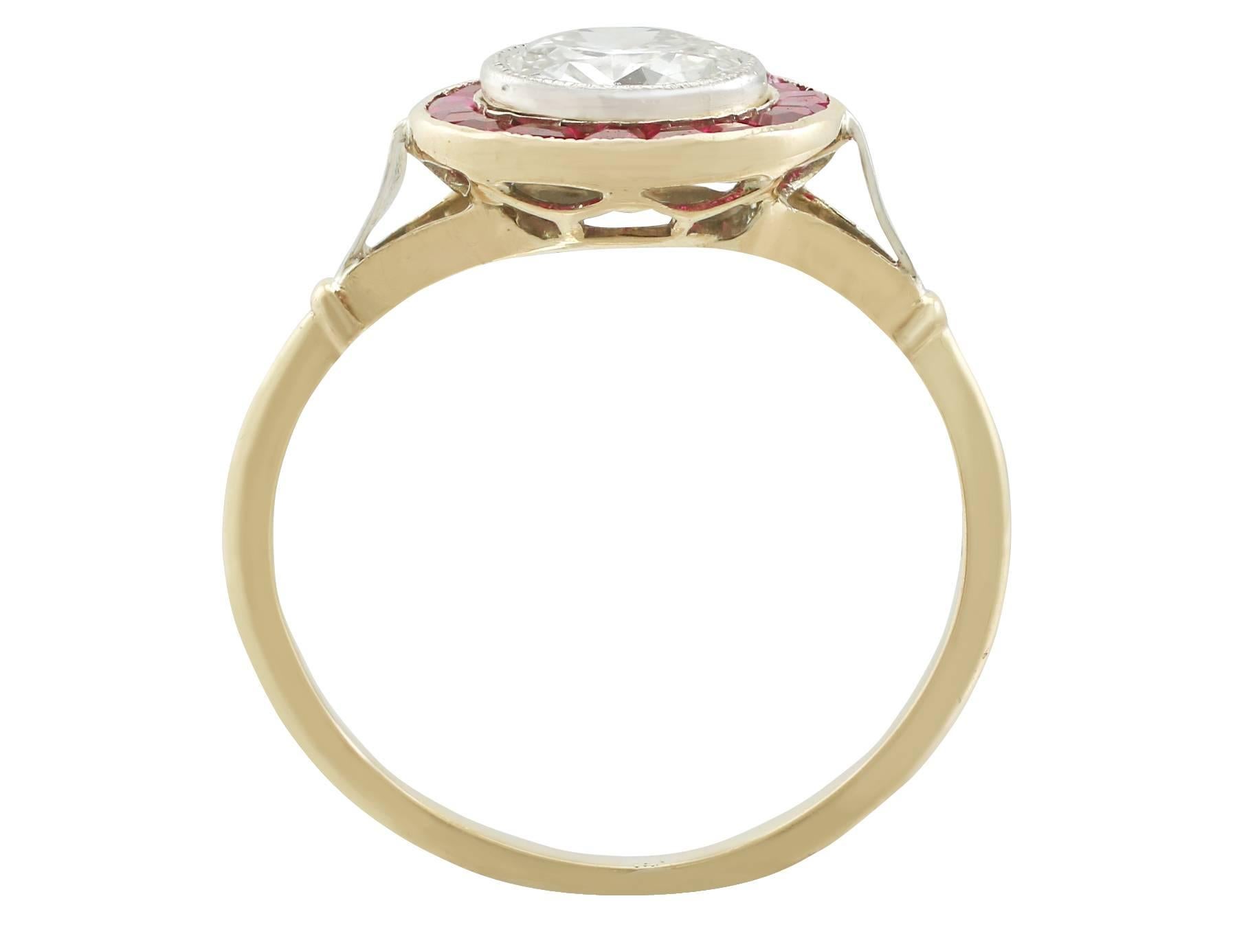 1920s French 1.10 Carat Diamond and Ruby 18 Karat Yellow Gold Dress Ring In Excellent Condition In Jesmond, Newcastle Upon Tyne