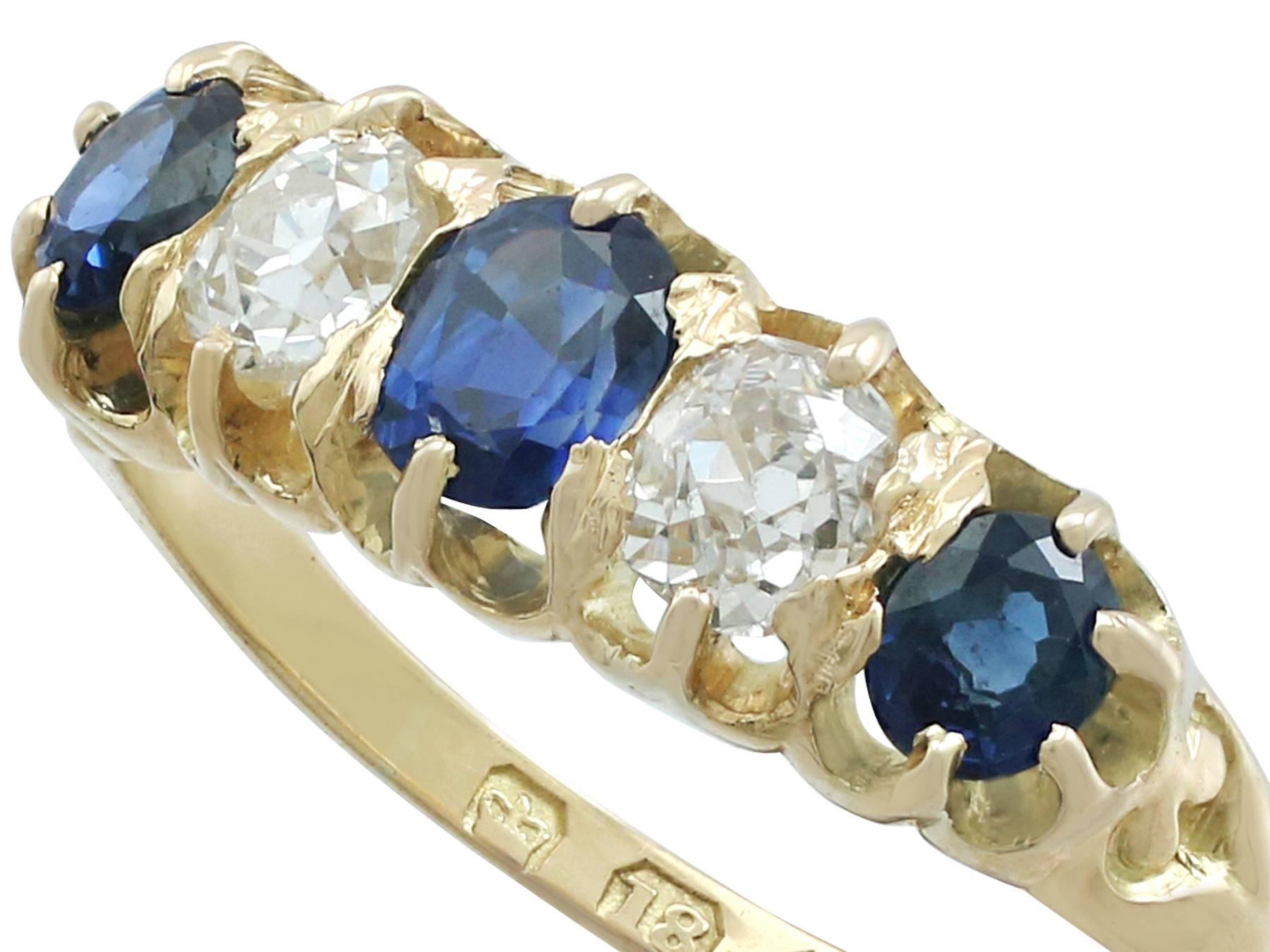 Round Cut Antique Victorian Diamond and Sapphire Yellow Gold Cocktail Ring
