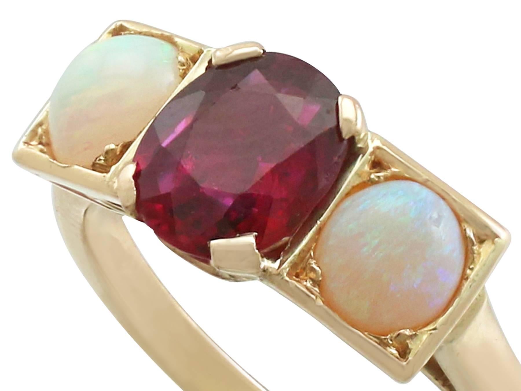 Oval Cut Vintage French 1.86 Carat Ruby and Opal 18 Karat Yellow Gold Dress Ring