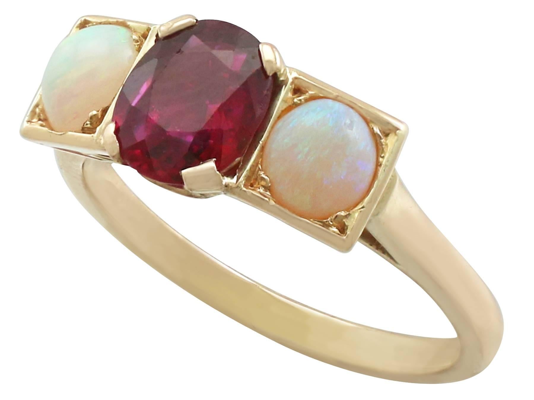 Vintage French 1.86 Carat Ruby and Opal 18 Karat Yellow Gold Dress Ring In Excellent Condition In Jesmond, Newcastle Upon Tyne