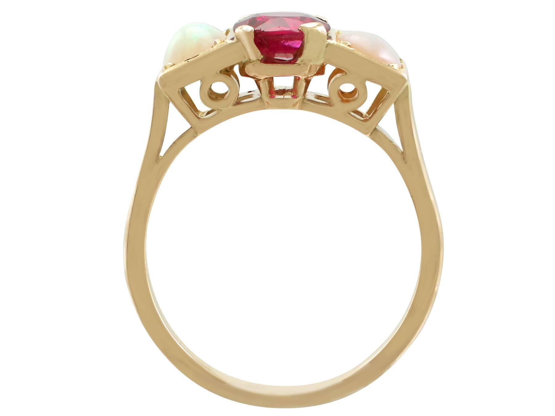 Women's Vintage French 1.86 Carat Ruby and Opal 18 Karat Yellow Gold Dress Ring