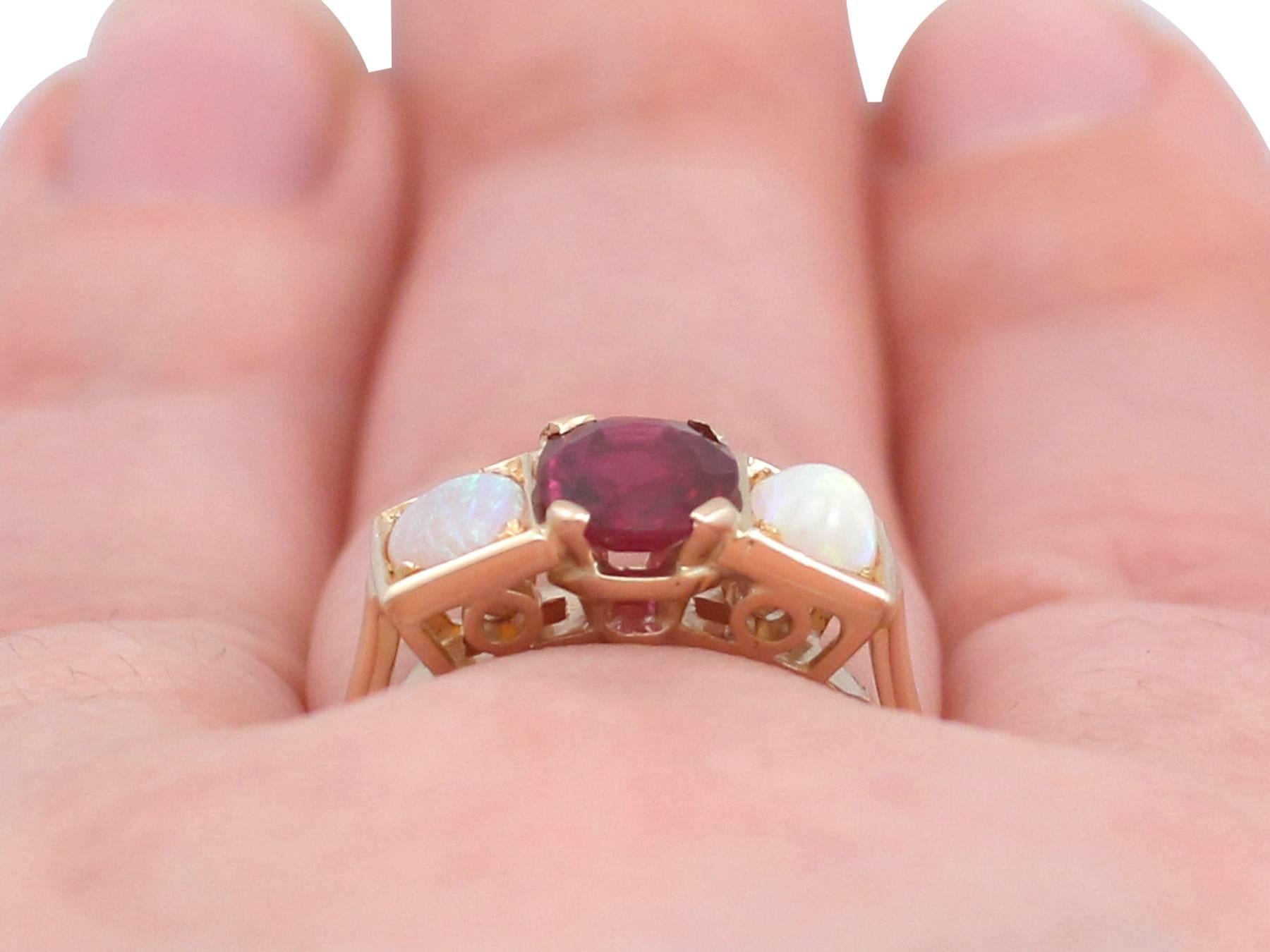 Vintage French 1.86 Carat Ruby and Opal 18 Karat Yellow Gold Dress Ring 4