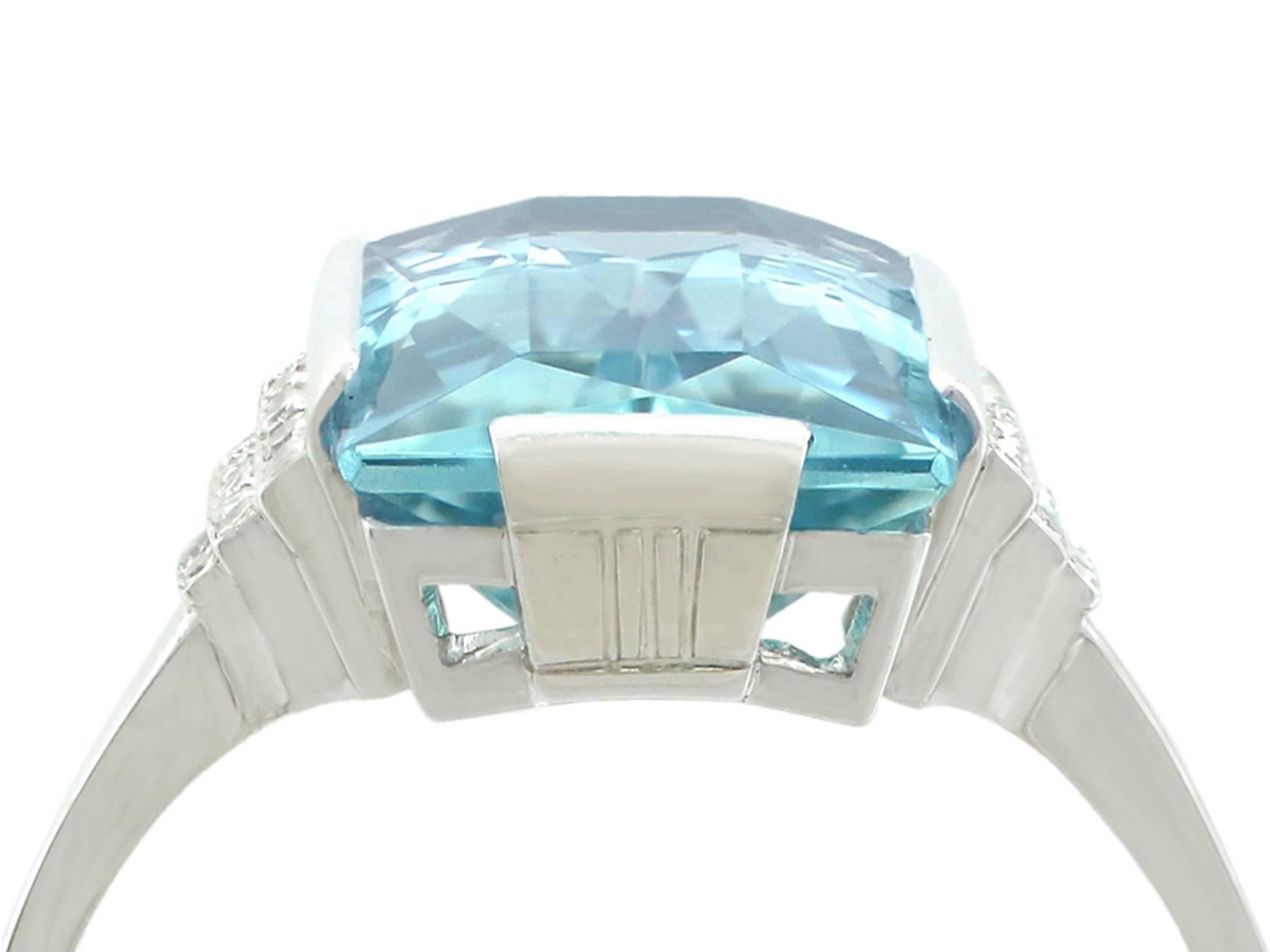 A stunning antique Art Deco 6.47 carat aquamarine and 0.36 carat diamond, 14 karat white gold cocktail ring; part of our diverse antique jewellery collections

This stunning, fine and impressive large aquamarine cocktail ring has been crafted in 14k