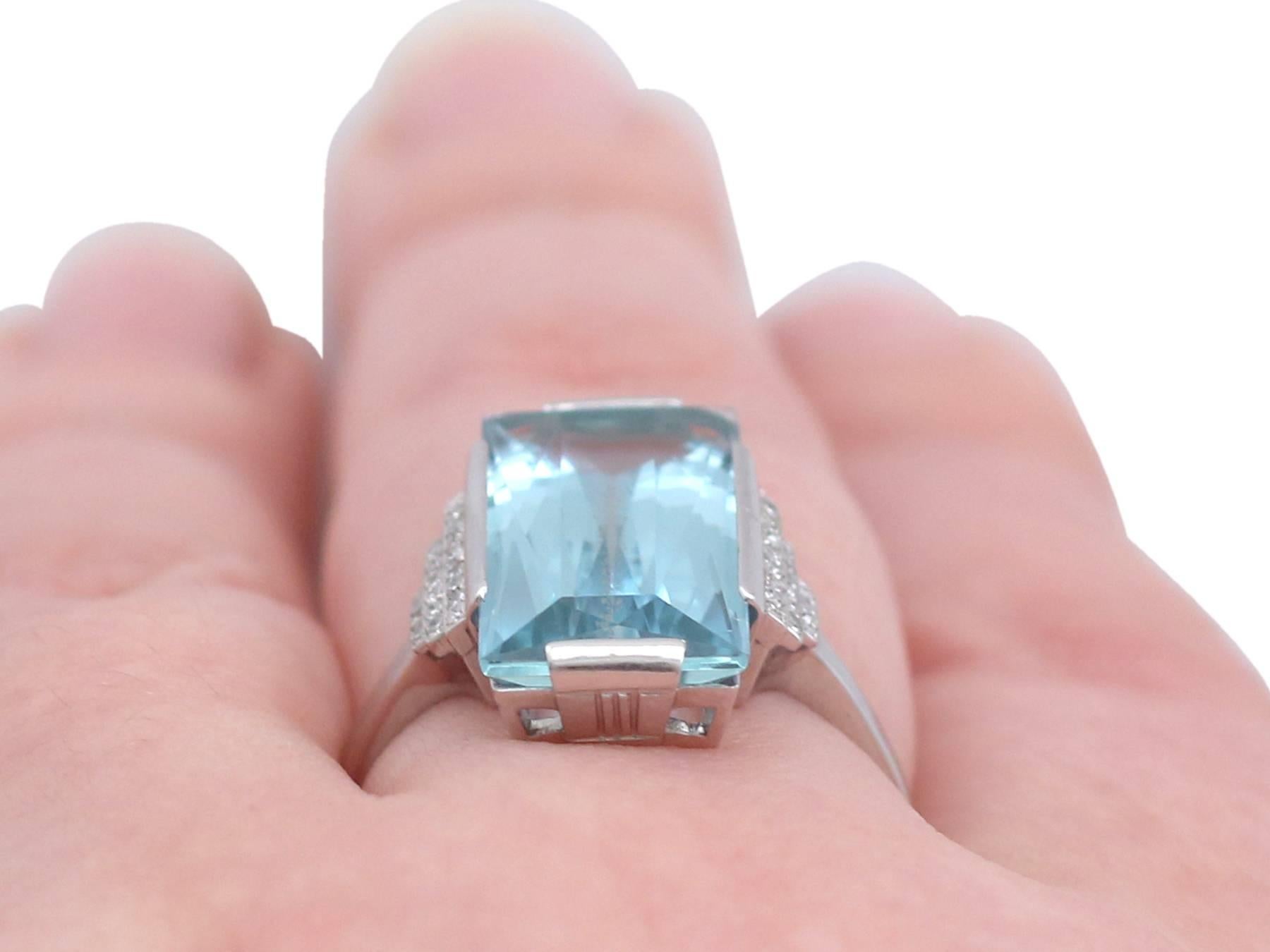 Women's or Men's 1930s Antique 6.47 Carat Aquamarine and Diamond White Gold Cocktail Ring