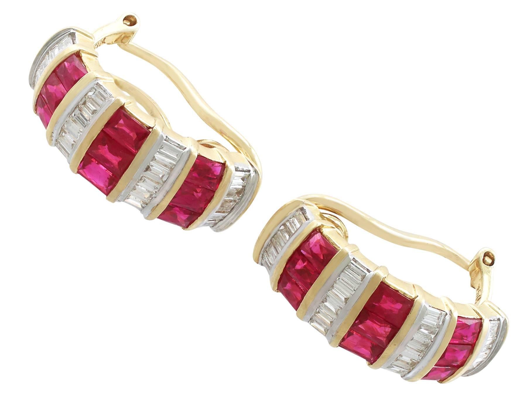 2000s Contemporary 1.80 Carat Ruby and 1.05 Carat Diamond Yellow Gold Earrings In Excellent Condition In Jesmond, Newcastle Upon Tyne