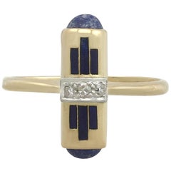 1920s Lapis Lazuli and Diamond, Enamel Yellow Gold Cocktail Ring