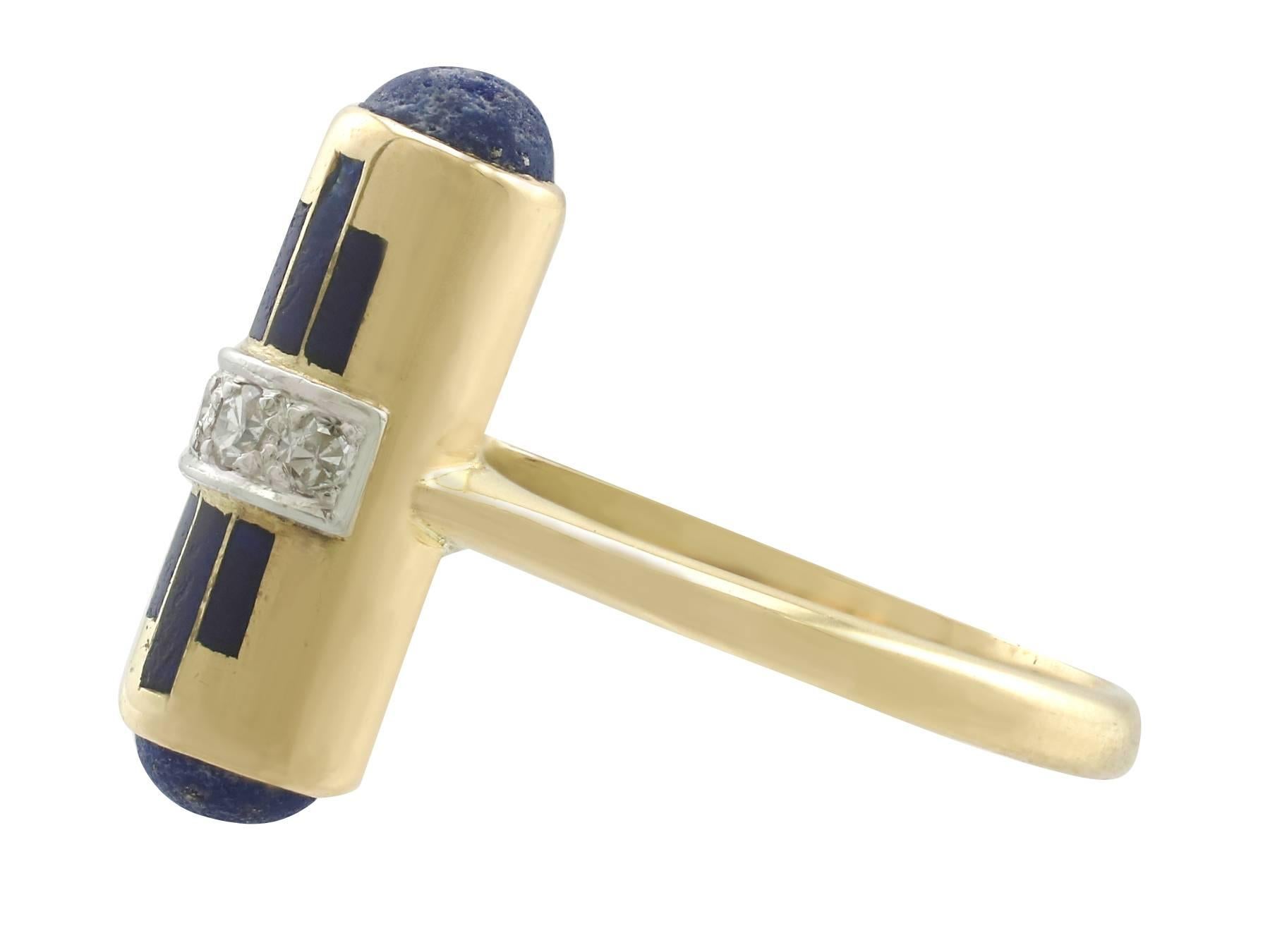 Art Deco 1920s Lapis Lazuli and Diamond, Enamel Yellow Gold Cocktail Ring
