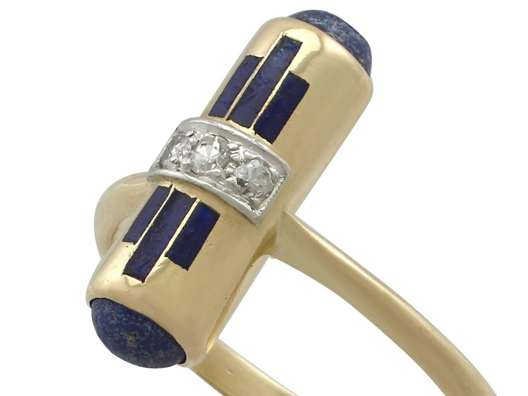 1920s Lapis Lazuli and Diamond, Enamel Yellow Gold Cocktail Ring In Excellent Condition In Jesmond, Newcastle Upon Tyne
