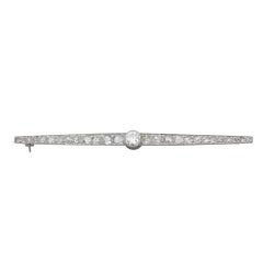 Antique 1900s 2.96 Carat Diamond and White Gold Bar Brooch