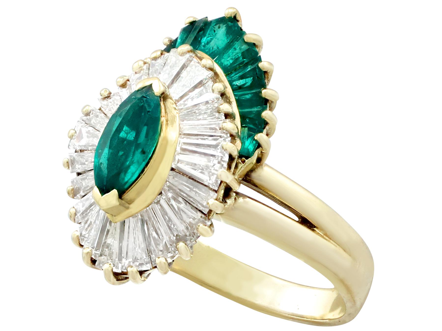 Emerald and Diamond Cocktail Ring in Yellow Gold In Excellent Condition In Jesmond, Newcastle Upon Tyne