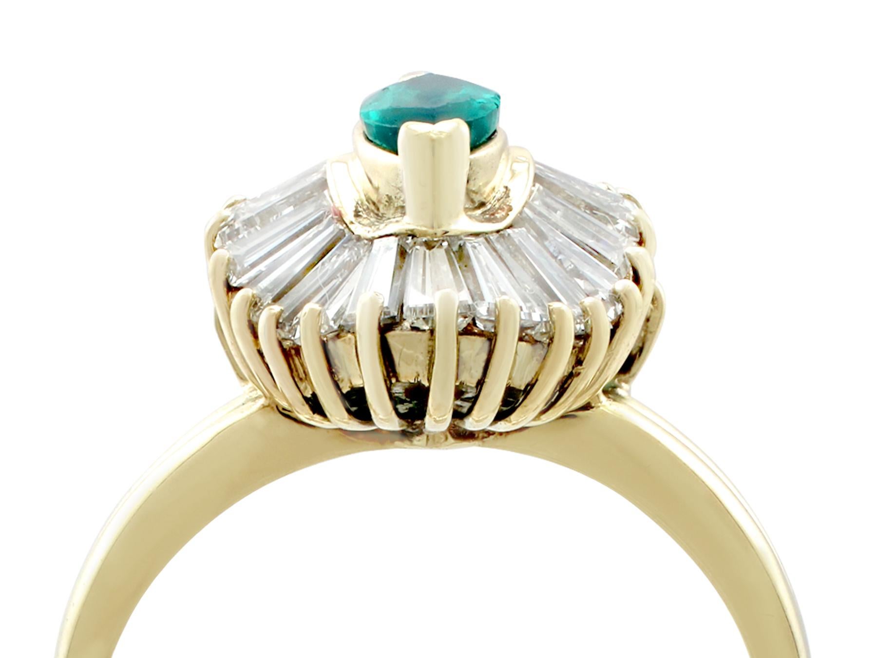 A stunning vintage 0.67 carat emerald and 0.93 carat diamond, 18 carat yellow gold dress ring; part of our diverse vintage jewelry collections

This stunning, fine and impressive emerald and diamond ring has been crafted in 18k yellow gold.

The
