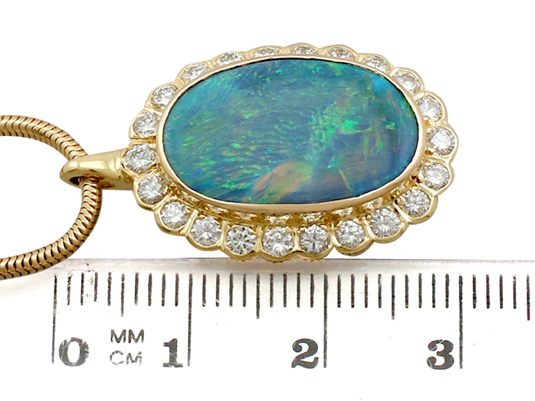 1980s 4.39 Carat Opal and 1.10 Carat Diamond Yellow Gold Pendant 2