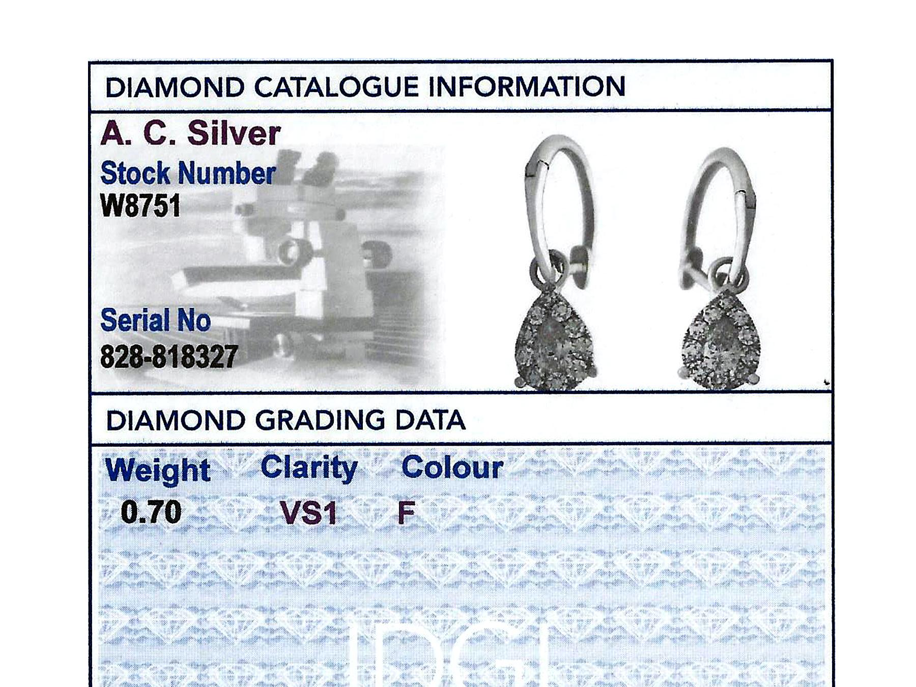 0.70 Carat Diamond and White Gold Drop Earrings 3