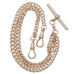 9 Karat Rose Gold Double Albert Watch Chain Antique, 1922