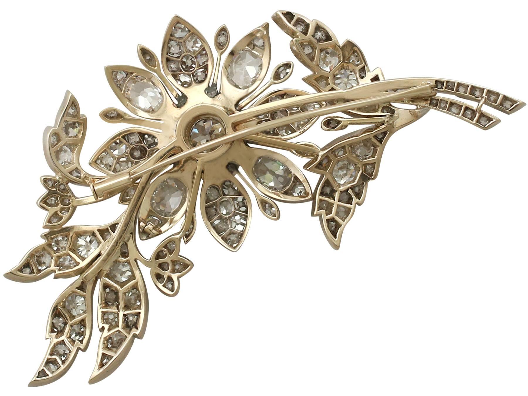 1890s Victorian 14.68 Carat Diamond Yellow Gold Floral Brooch 1