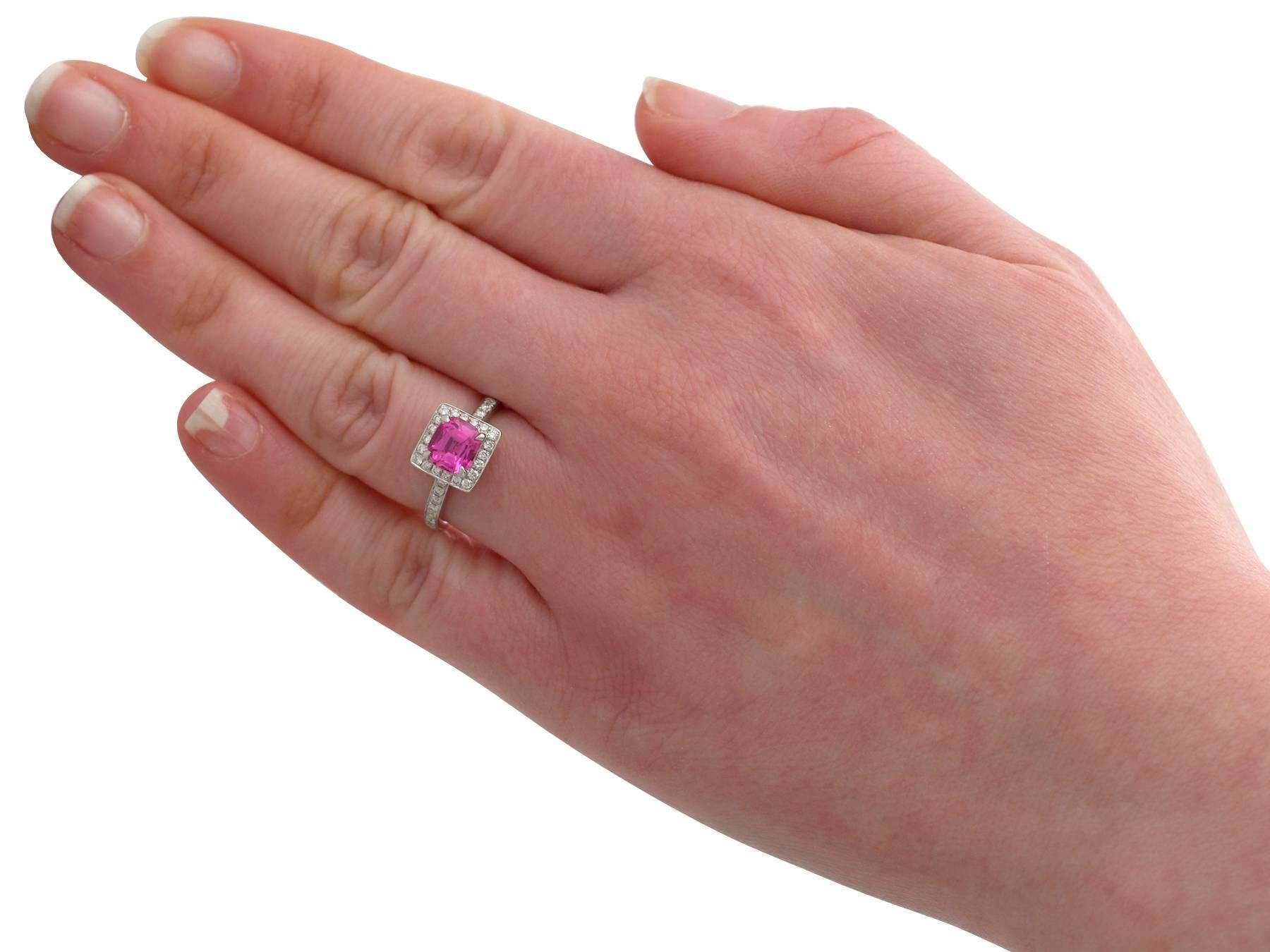 Vintage 1.27 Carat Pink Sapphire and Diamond White Gold Cocktail Ring Circa 1990 2