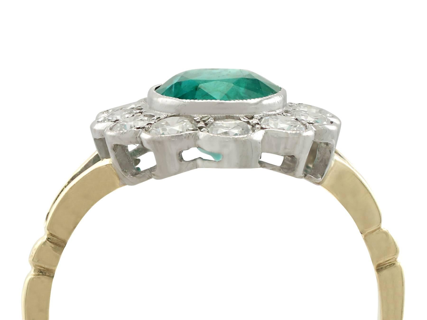 An impressive 1.51 carat emerald and 0.72 carat diamond, 18k yellow gold and 18k white gold set cocktail ring; part of our diverse jewelry collections

This fine and impressive emerald cluster ring has been crafted in 18k yellow gold.

The pierced