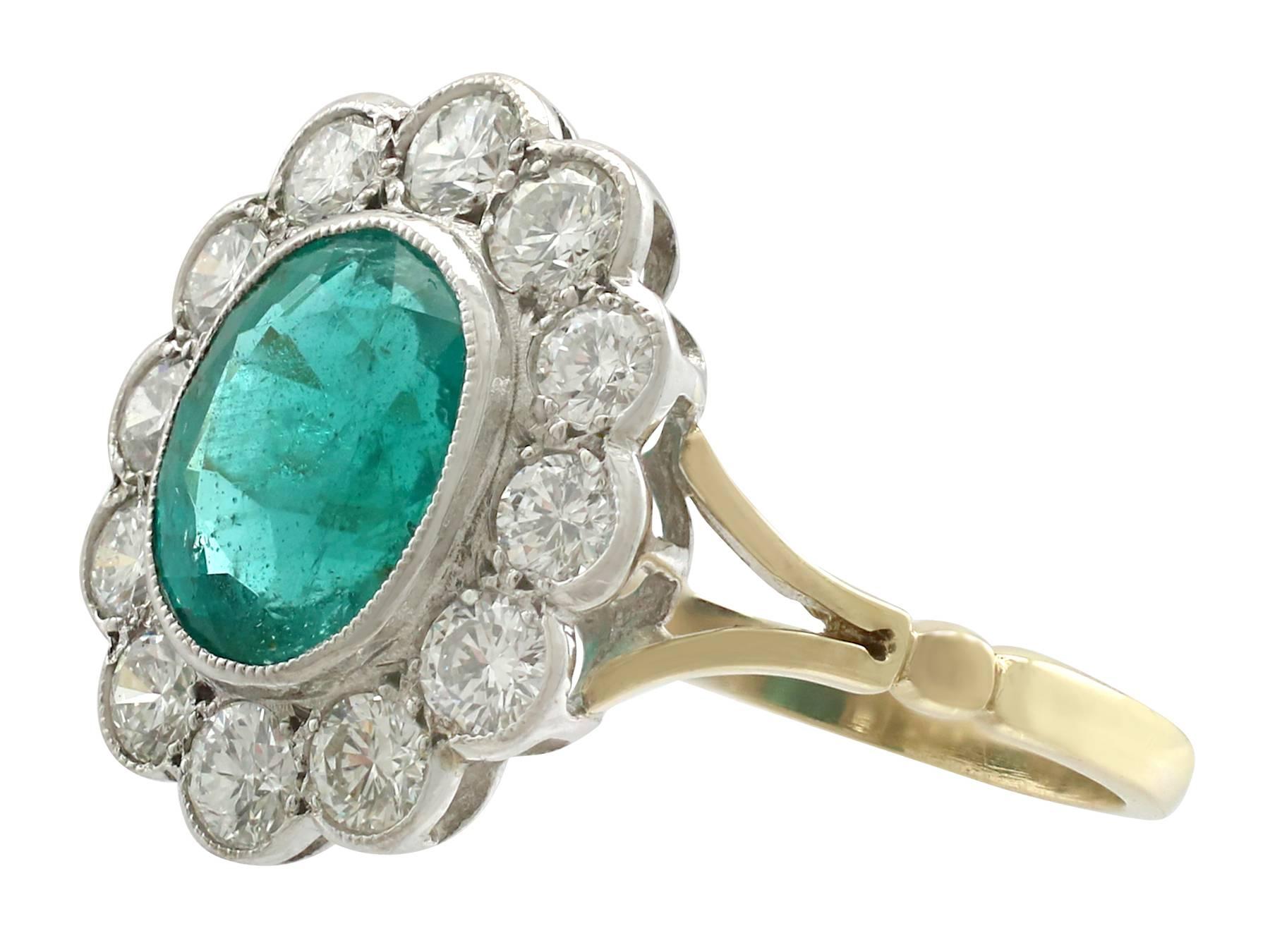 Vintage 1.51 Carat Emerald Diamond Yellow Gold Cocktail Ring Circa 1960 In Excellent Condition In Jesmond, Newcastle Upon Tyne