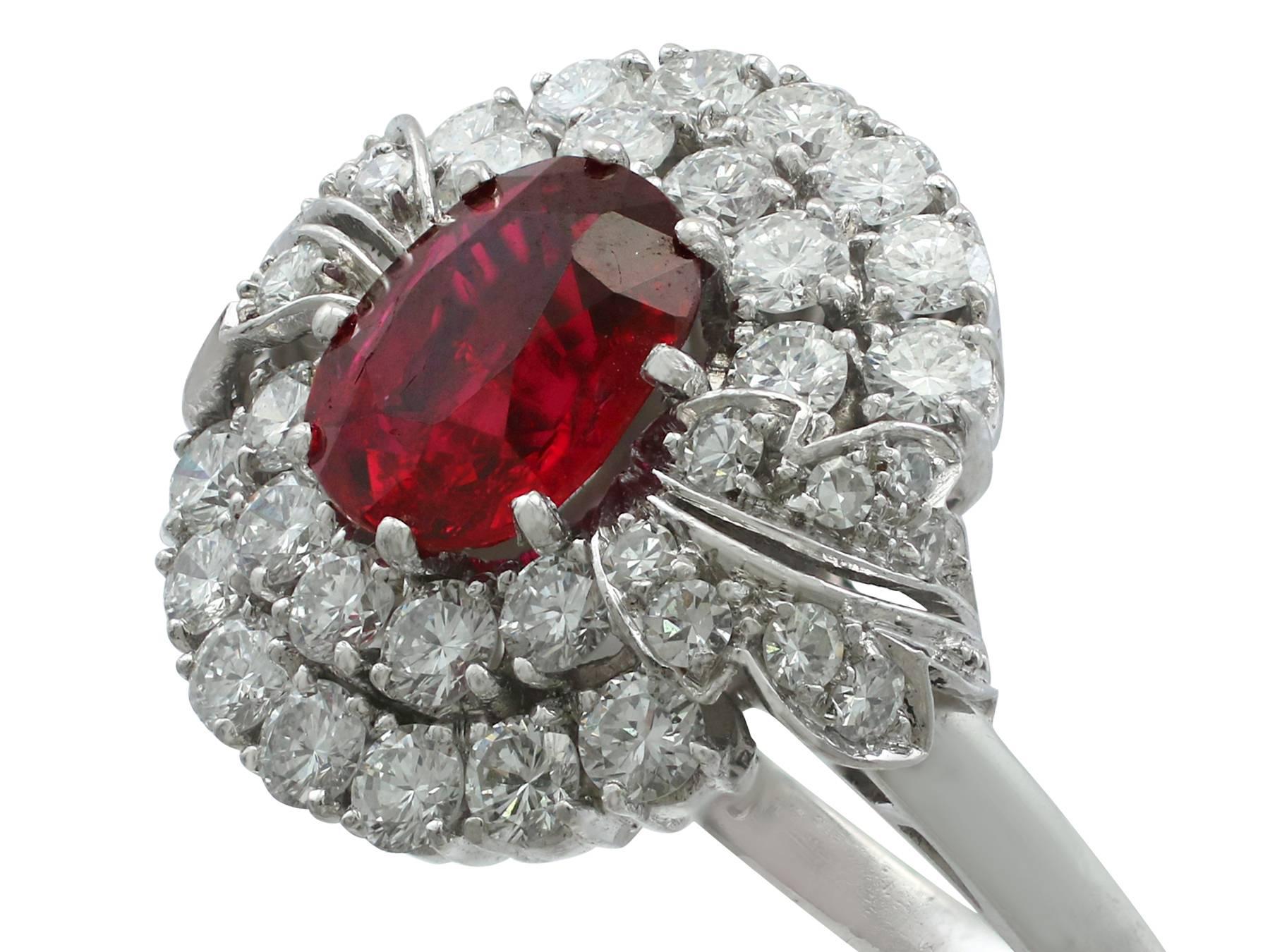 Vintage 2.82 Carat Ruby and 2.48 Carat Diamond Platinum Cluster Ring Circa 1950 In Excellent Condition In Jesmond, Newcastle Upon Tyne