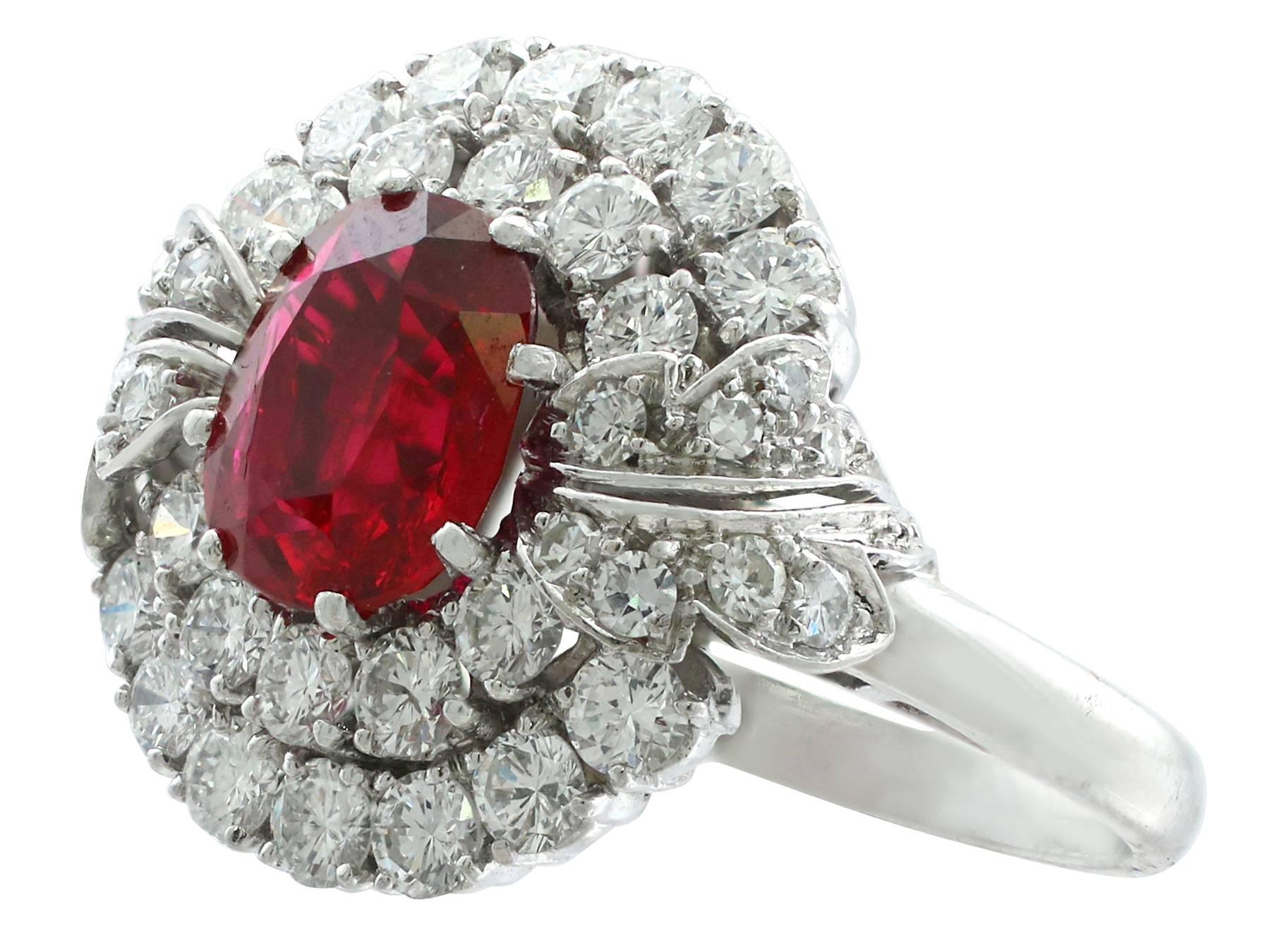 Women's Vintage 2.82 Carat Ruby and 2.48 Carat Diamond Platinum Cluster Ring Circa 1950