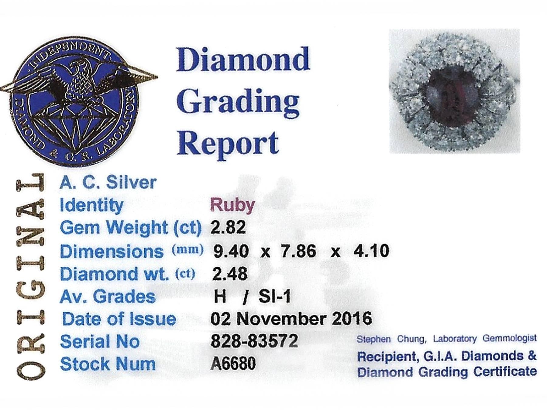 Vintage 2.82 Carat Ruby and 2.48 Carat Diamond Platinum Cluster Ring Circa 1950 3