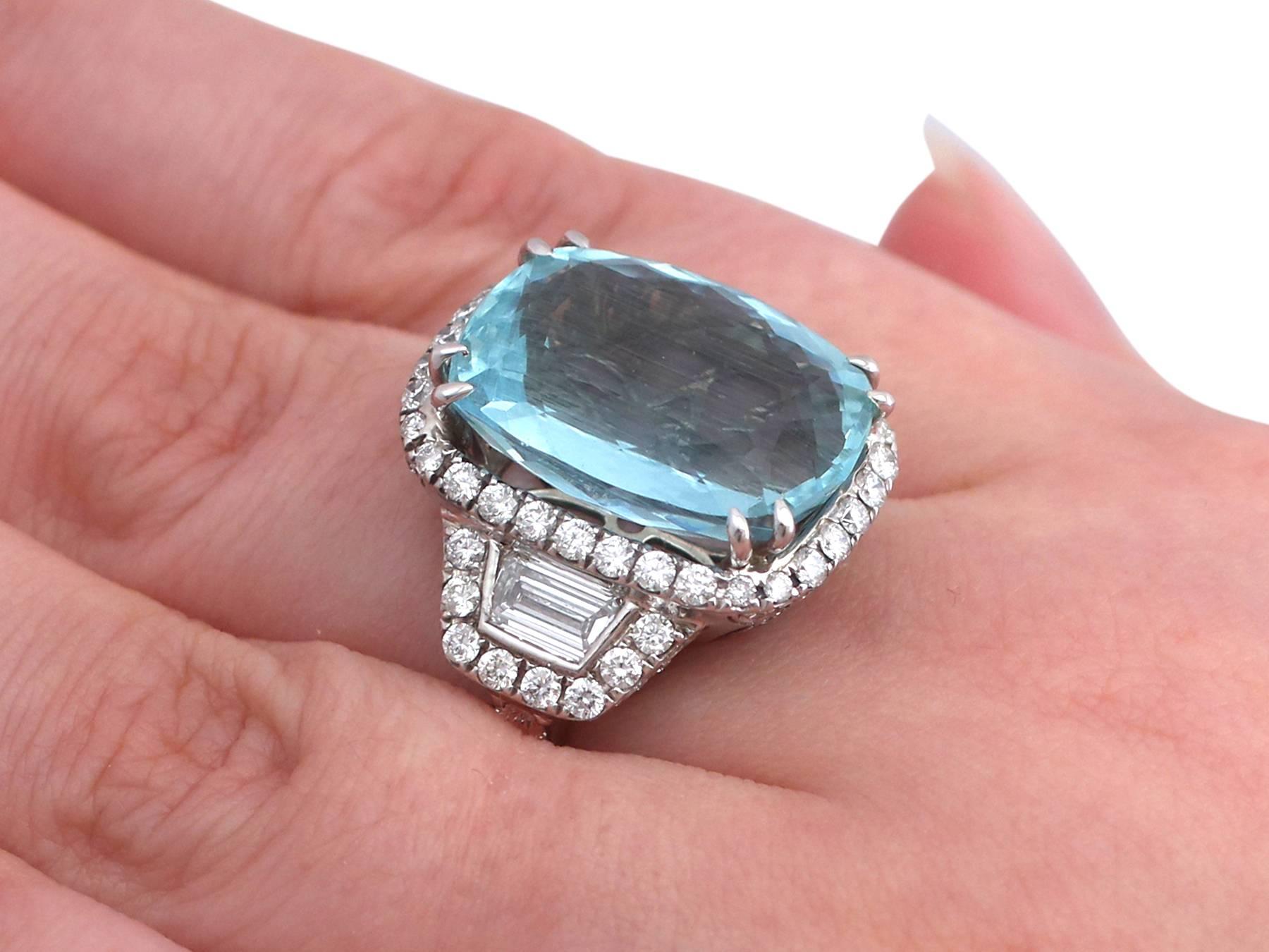 Vintage 15.01 Carat Aquamarine and 3.28 Carat Diamond Gold Cocktail Ring 4