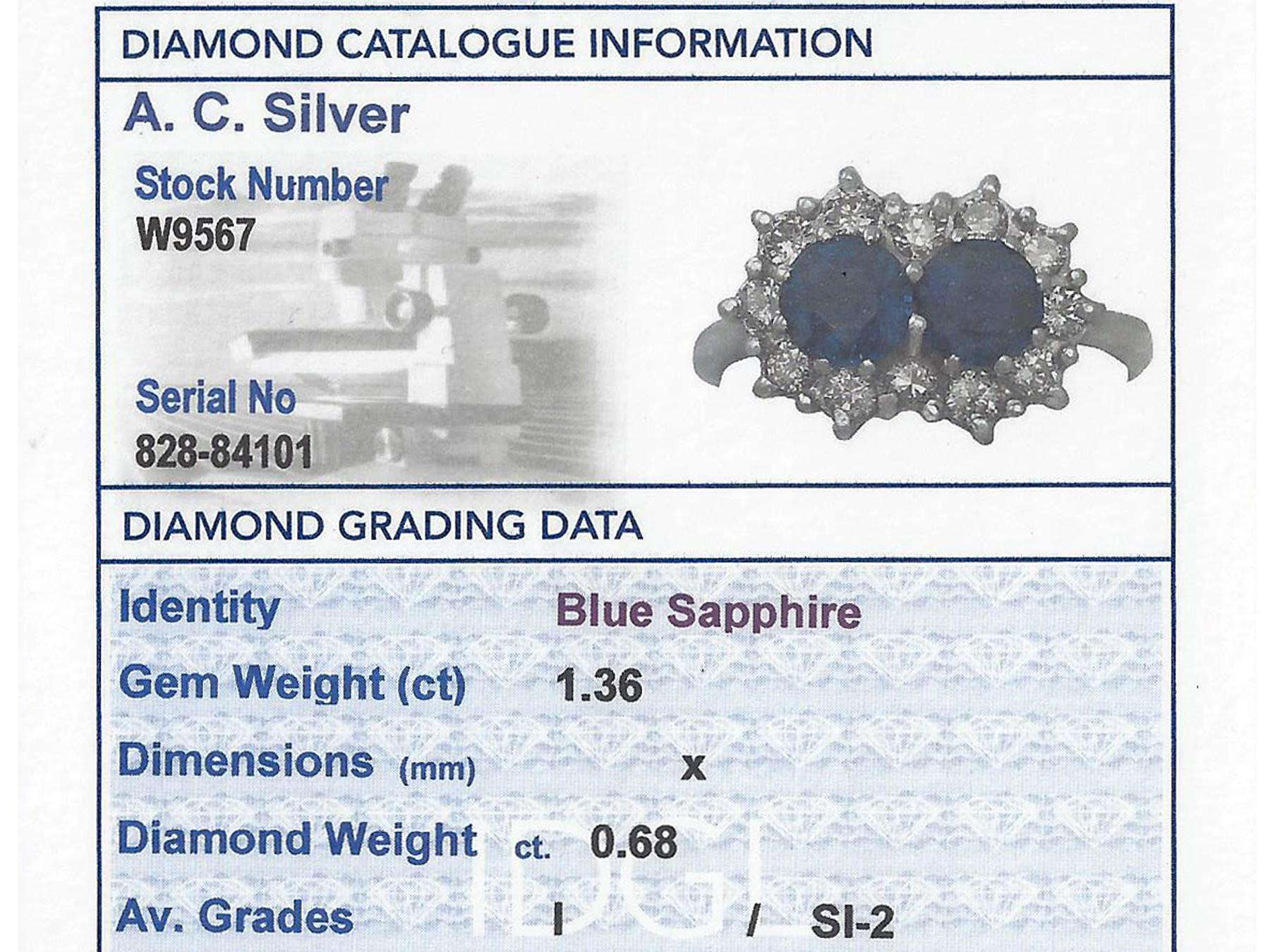 1970s 1.36 Carat Sapphire Diamond White Gold Cocktail Ring 1