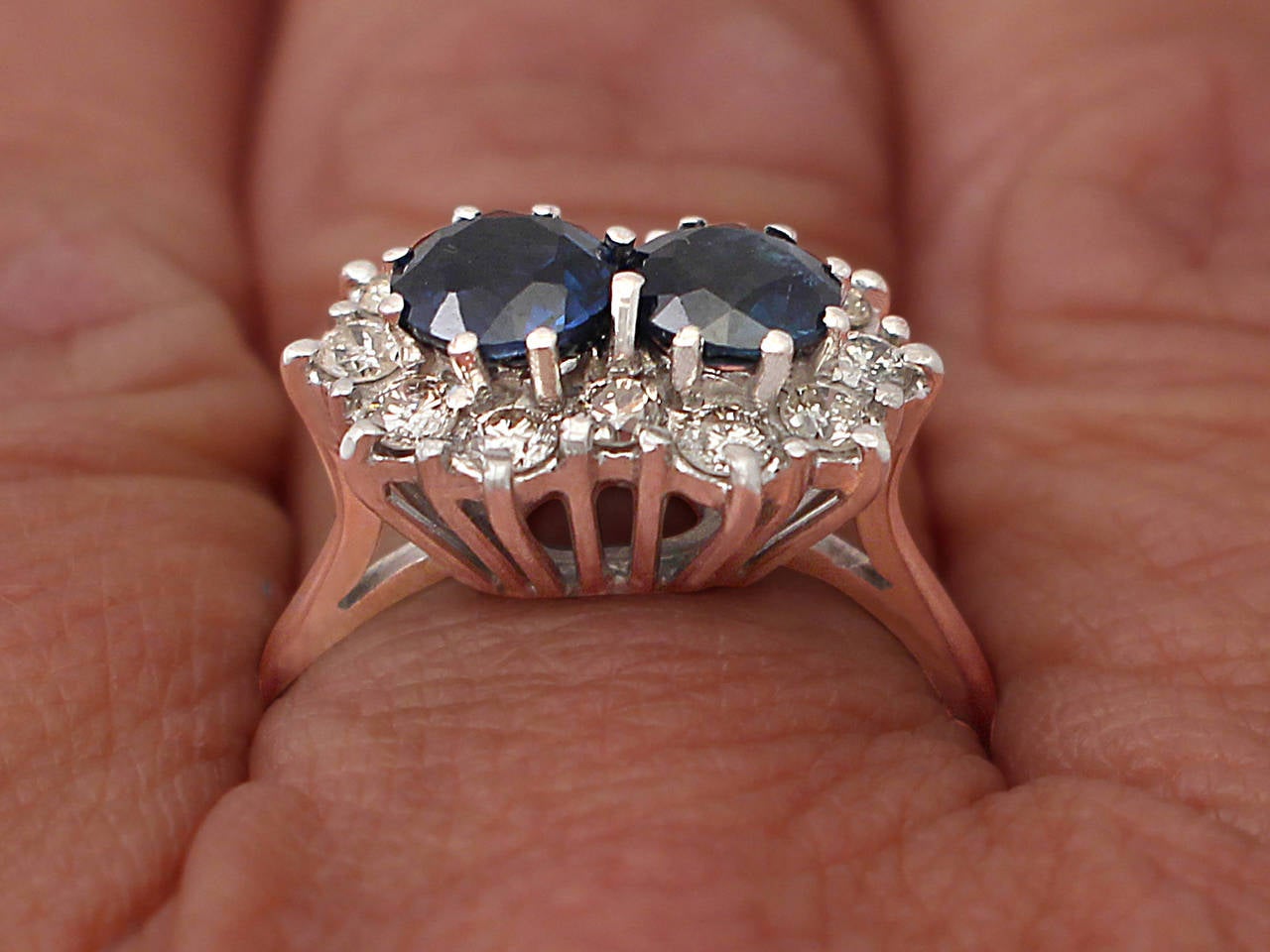 1970s 1.36 Carat Sapphire Diamond White Gold Cocktail Ring 4