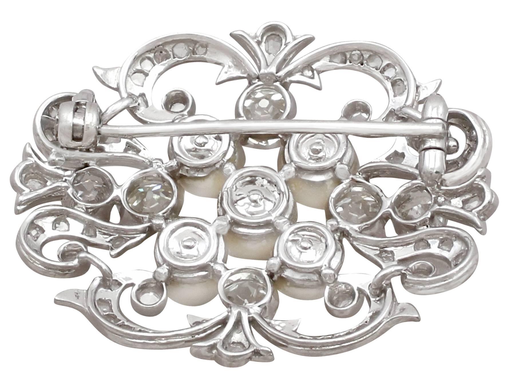 Victorian 3.65 Carat Diamond and Pearl White Gold Brooch 3