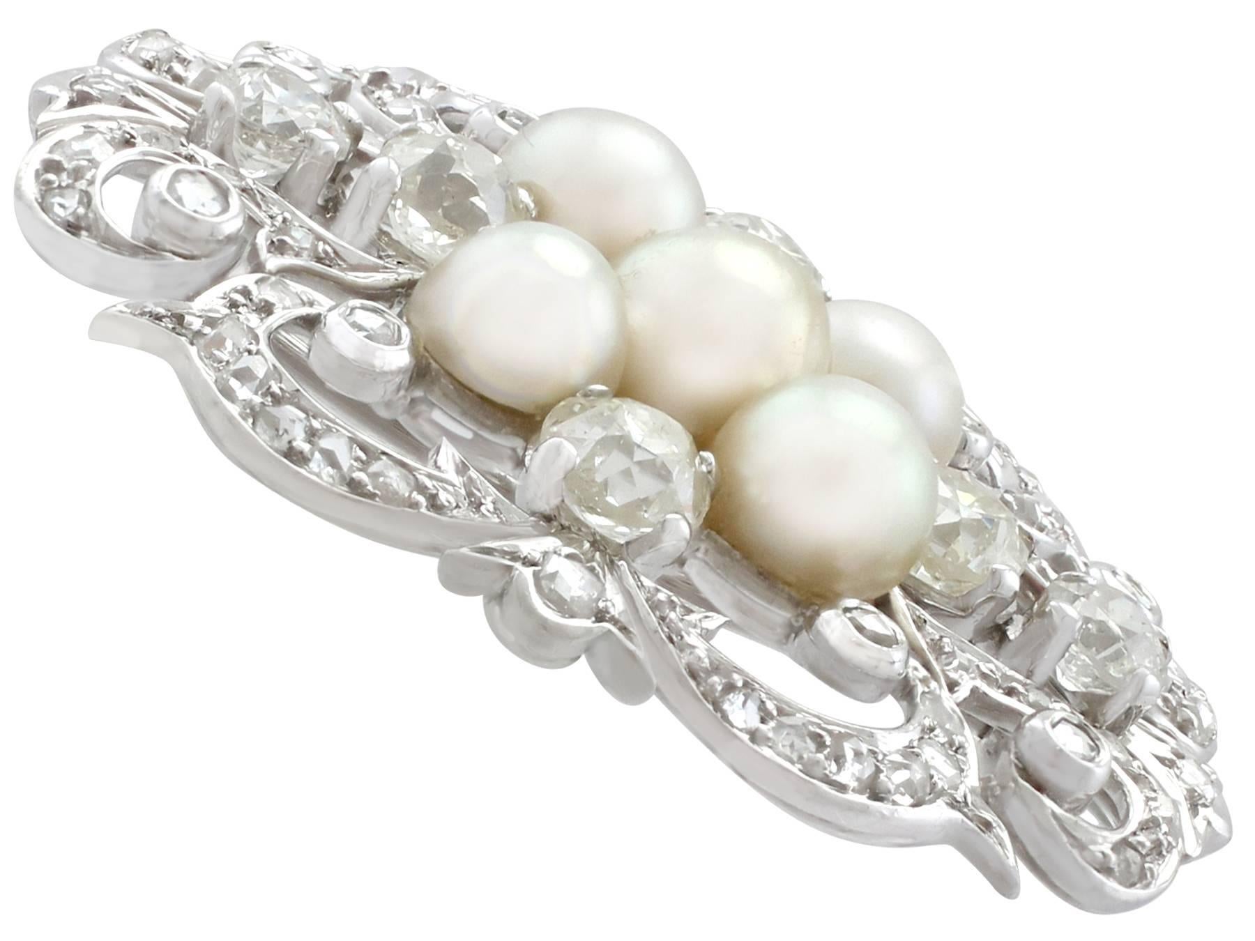 Women's Victorian 3.65 Carat Diamond and Pearl White Gold Brooch