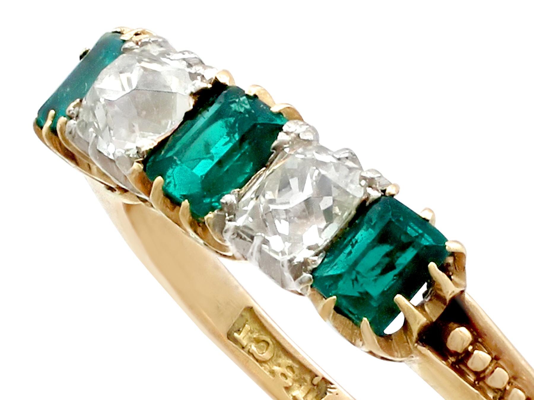 1910s Antique Emerald and Diamond Five Stone Cocktail Ring In Excellent Condition In Jesmond, Newcastle Upon Tyne