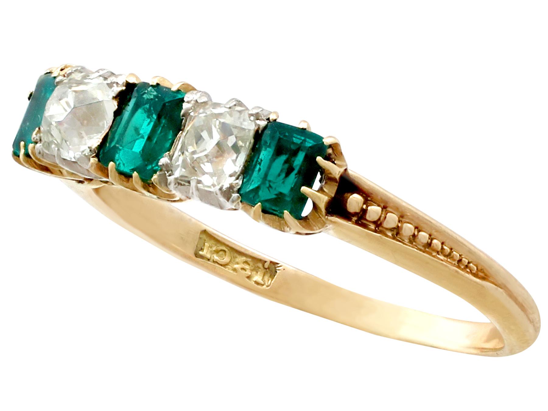 Women's 1910s Antique Emerald and Diamond Five Stone Cocktail Ring