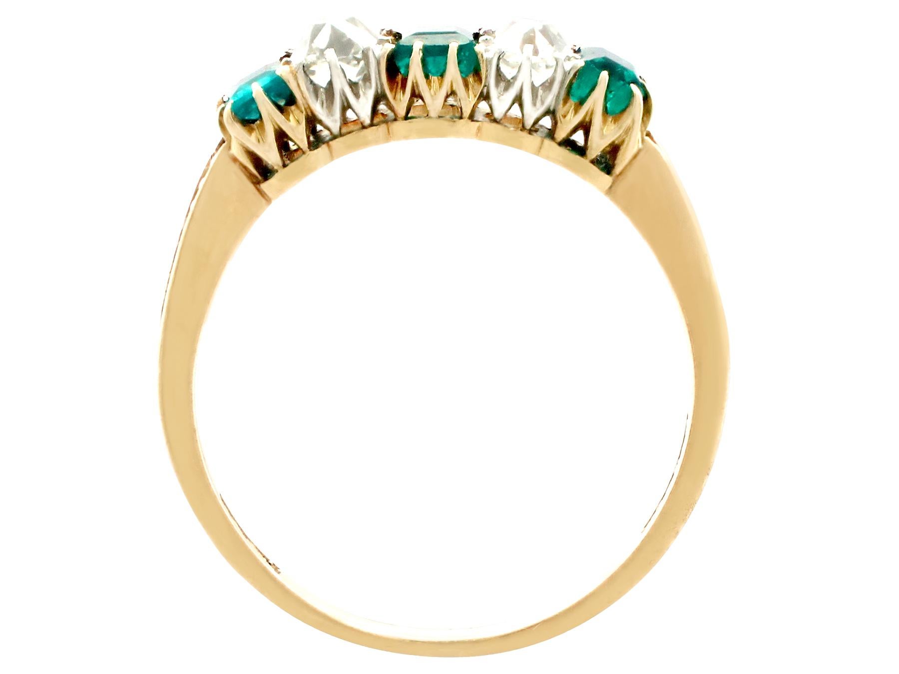 1910s Antique Emerald and Diamond Five Stone Cocktail Ring 1