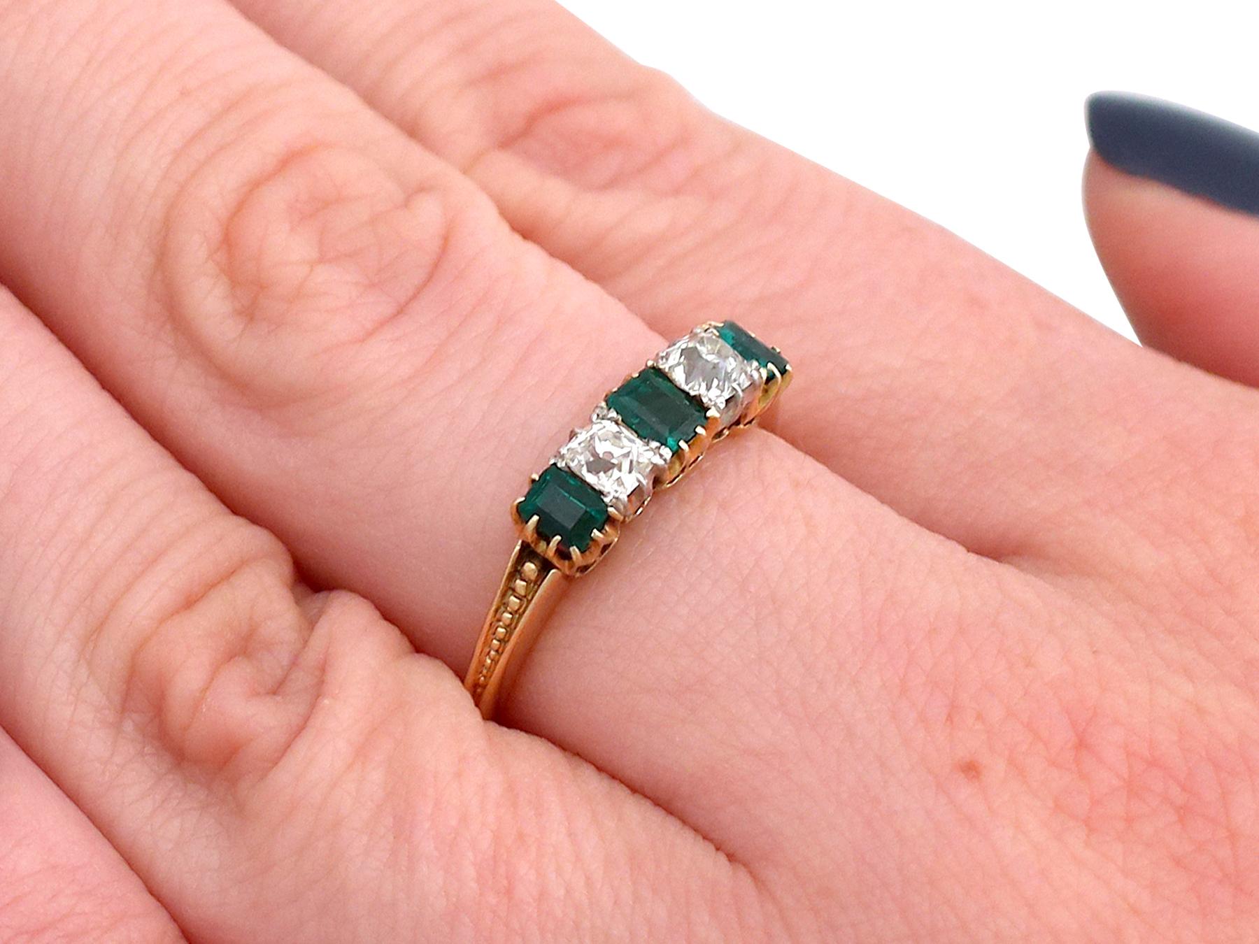 1910s Antique Emerald and Diamond Five Stone Cocktail Ring 4