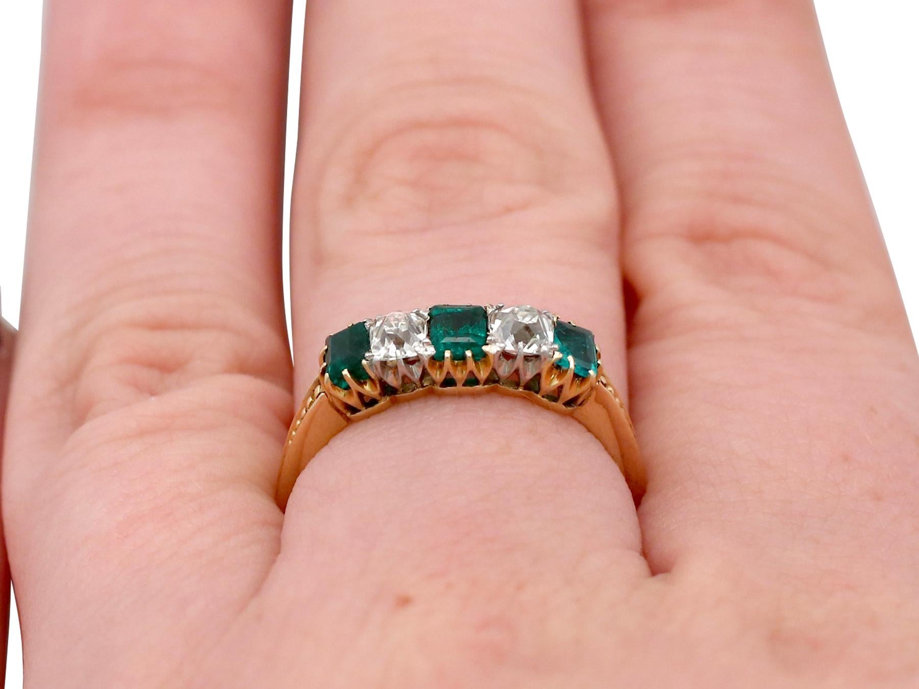 1910s Antique Emerald and Diamond Five Stone Cocktail Ring 5