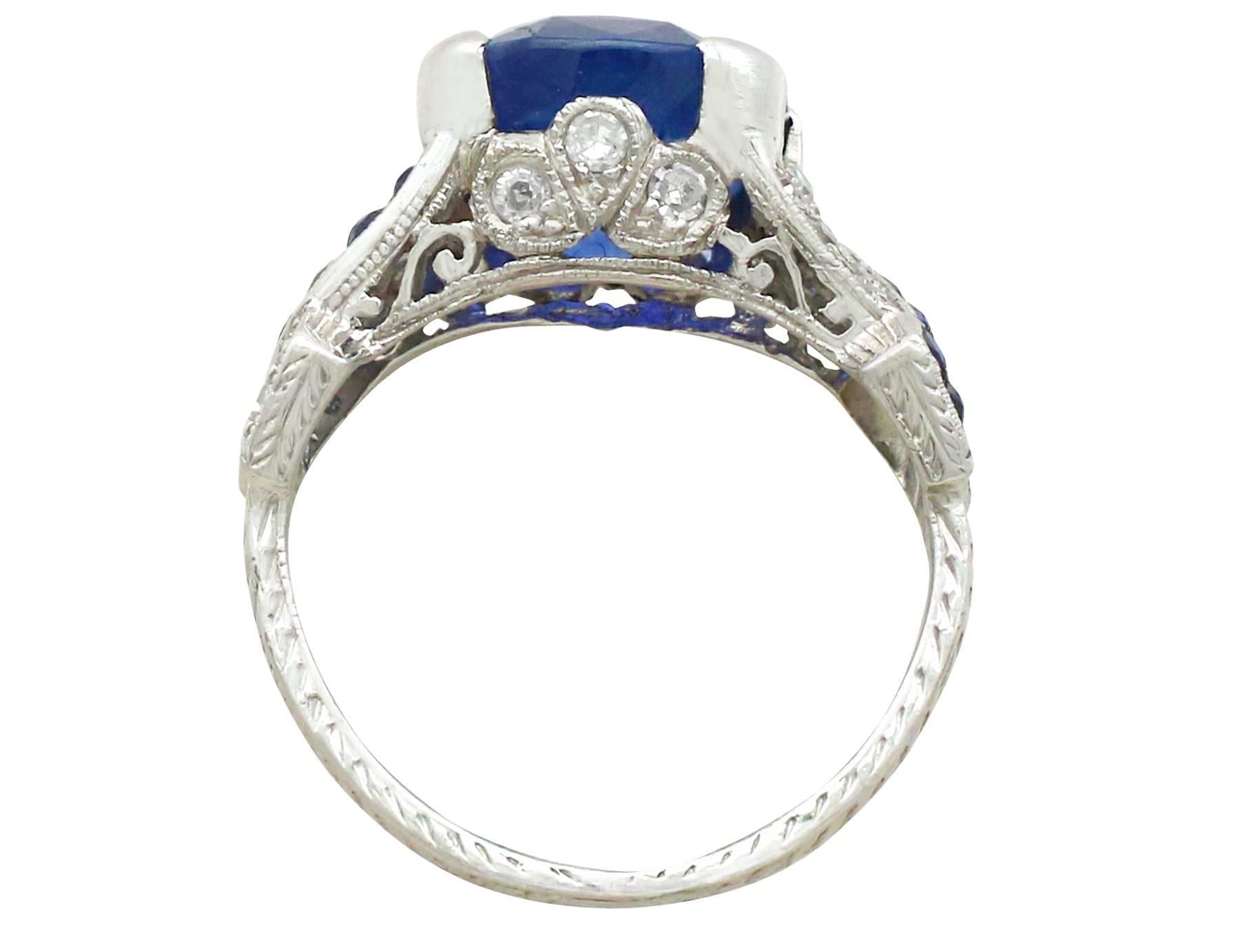 1930s 4.84 Carat Blue Sapphire and Diamond Platinum Cocktail Ring 1