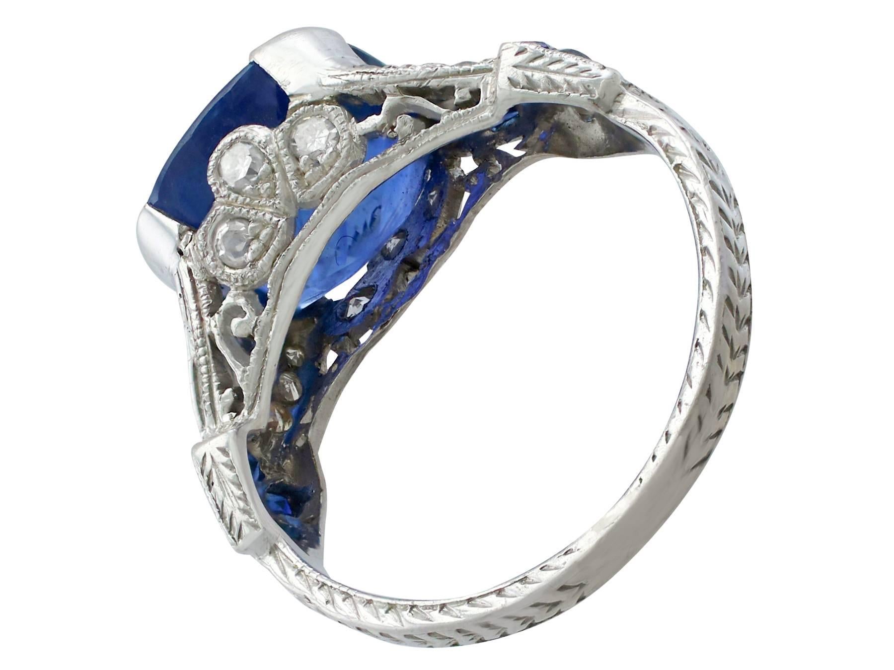 Women's 1930s 4.84 Carat Blue Sapphire and Diamond Platinum Cocktail Ring