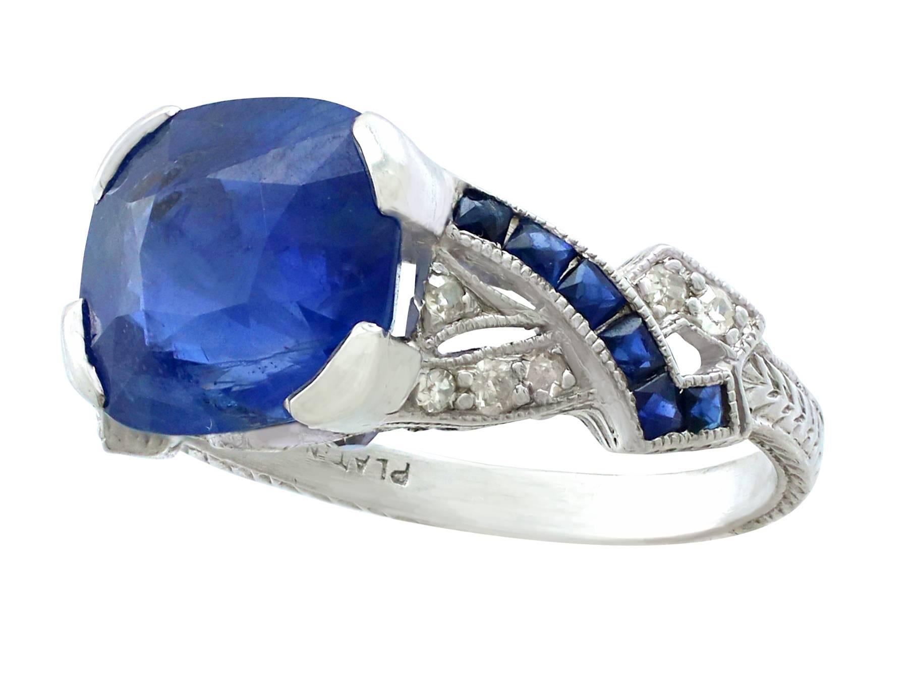 1930s 4.84 Carat Blue Sapphire and Diamond Platinum Cocktail Ring In Excellent Condition In Jesmond, Newcastle Upon Tyne