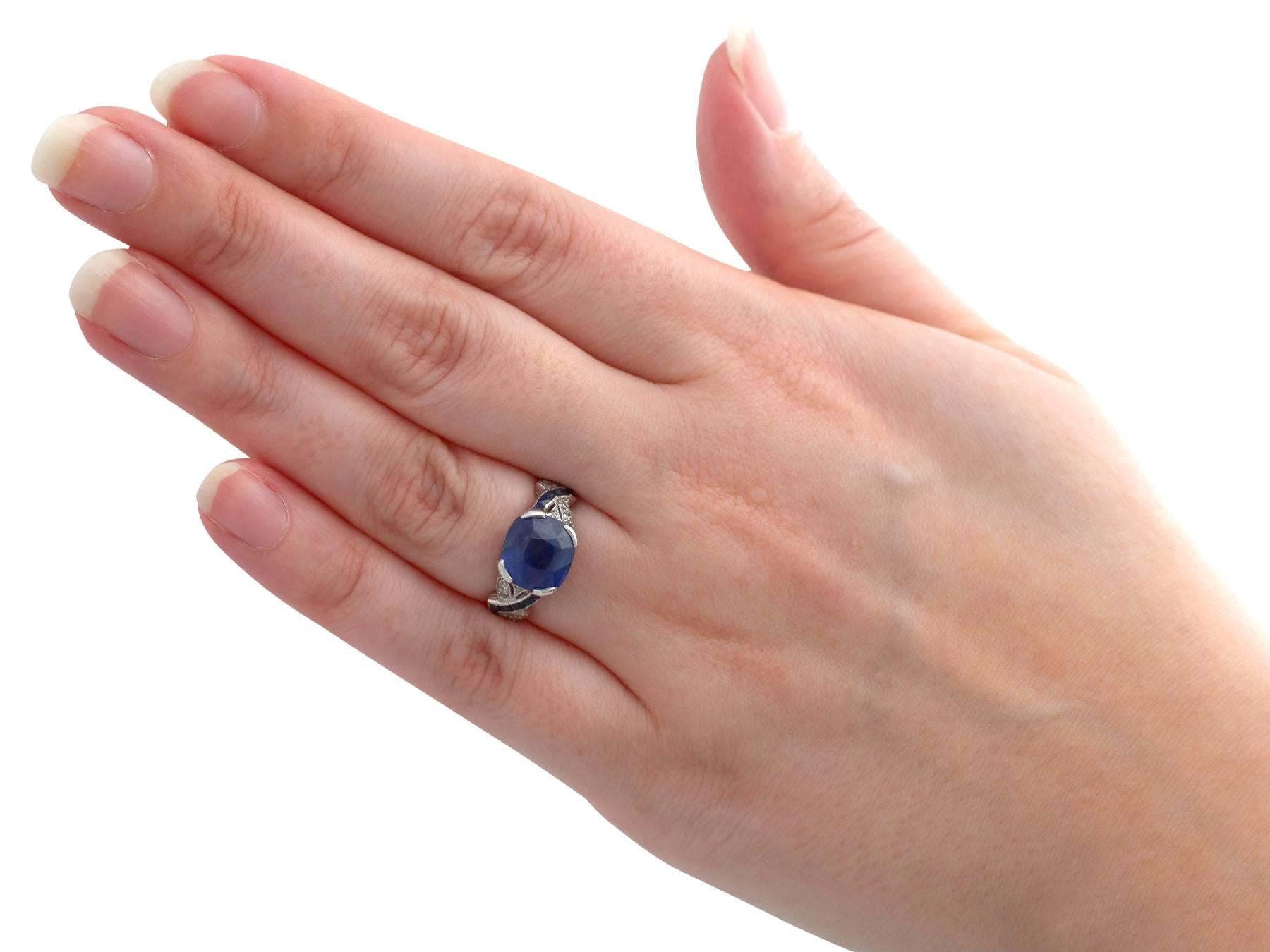 1930s 4.84 Carat Blue Sapphire and Diamond Platinum Cocktail Ring 2