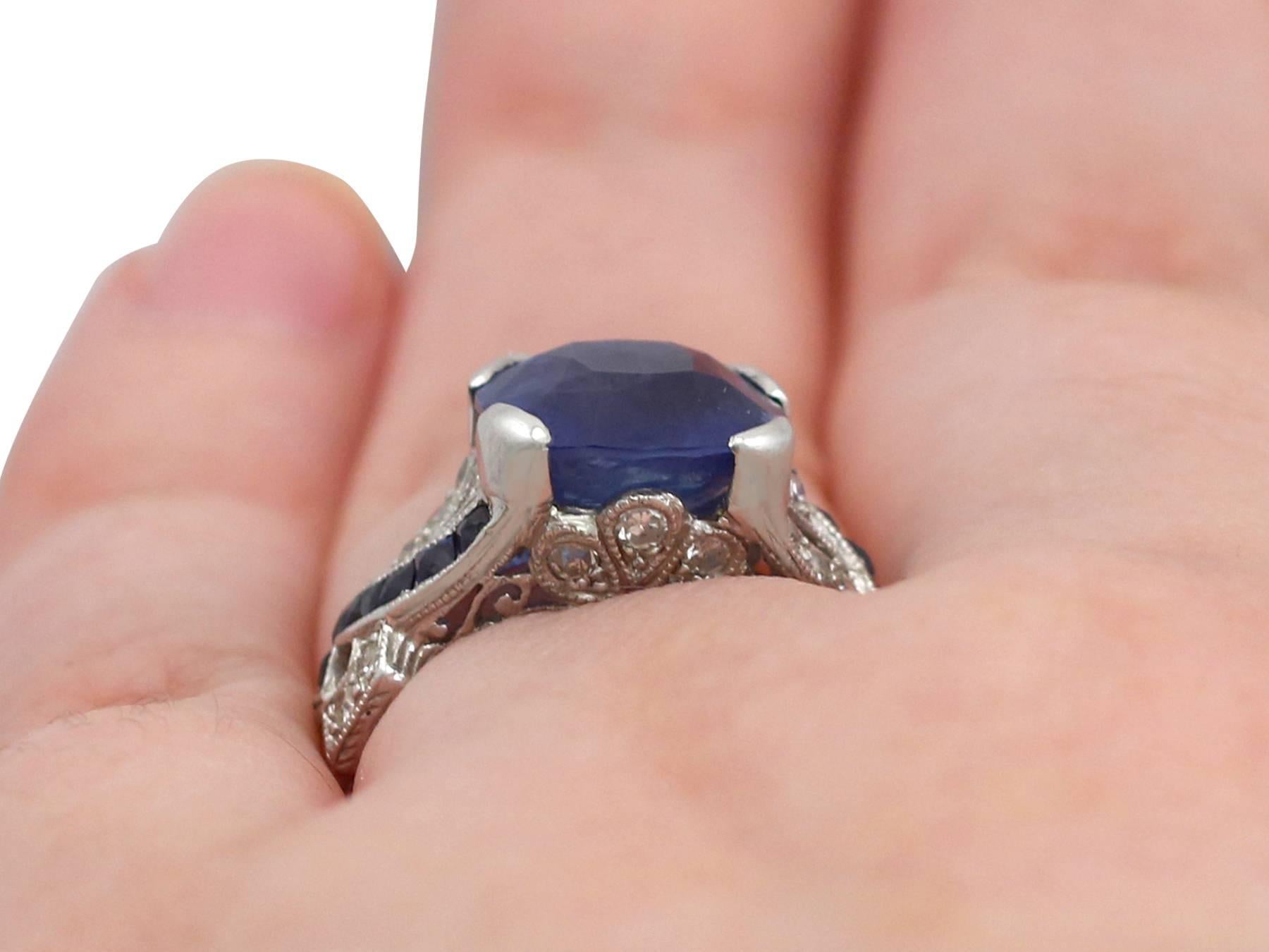 1930s 4.84 Carat Blue Sapphire and Diamond Platinum Cocktail Ring 4